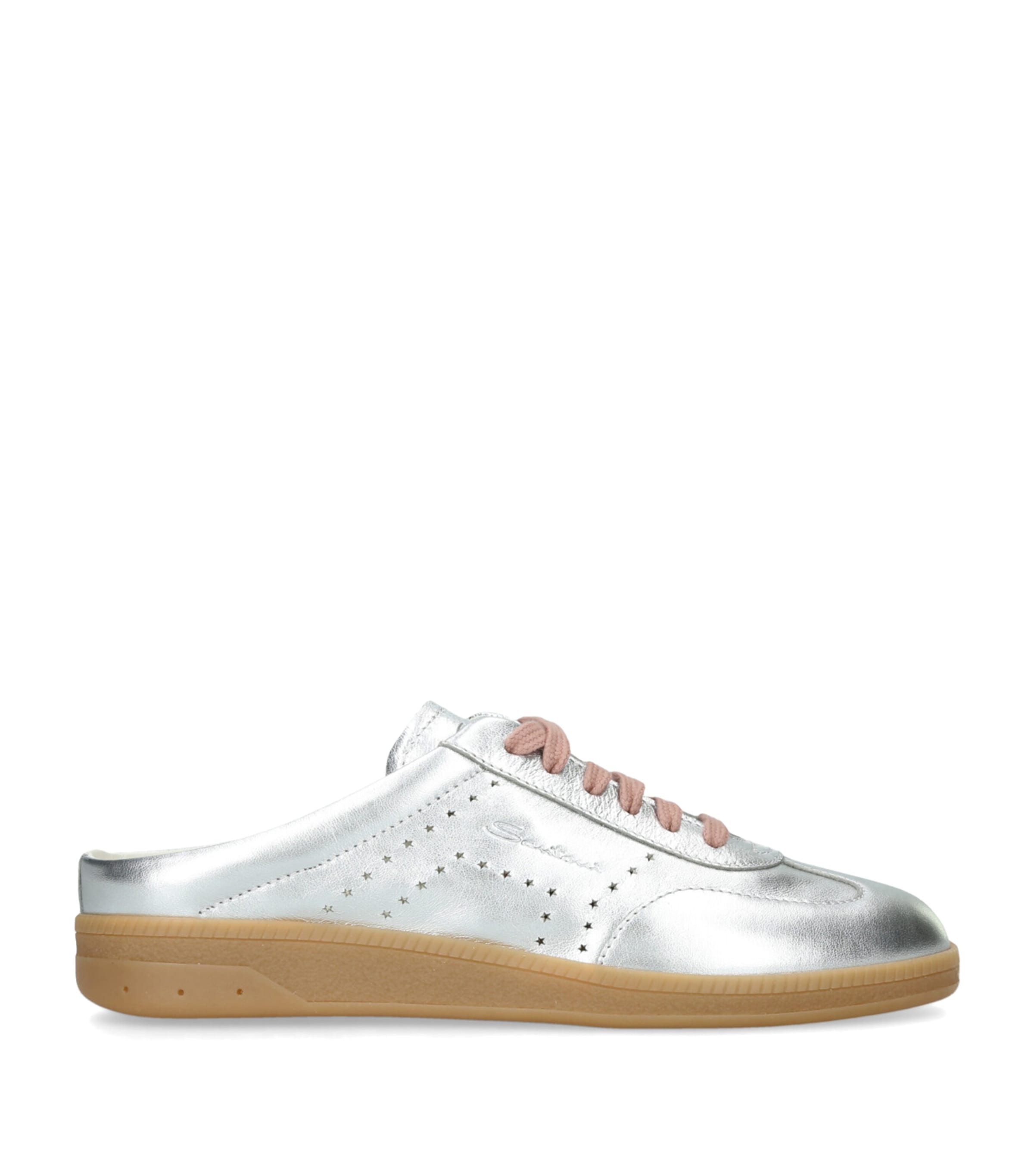 Santoni Leather Metallic Oly Pulse Sabot Mules In Silver