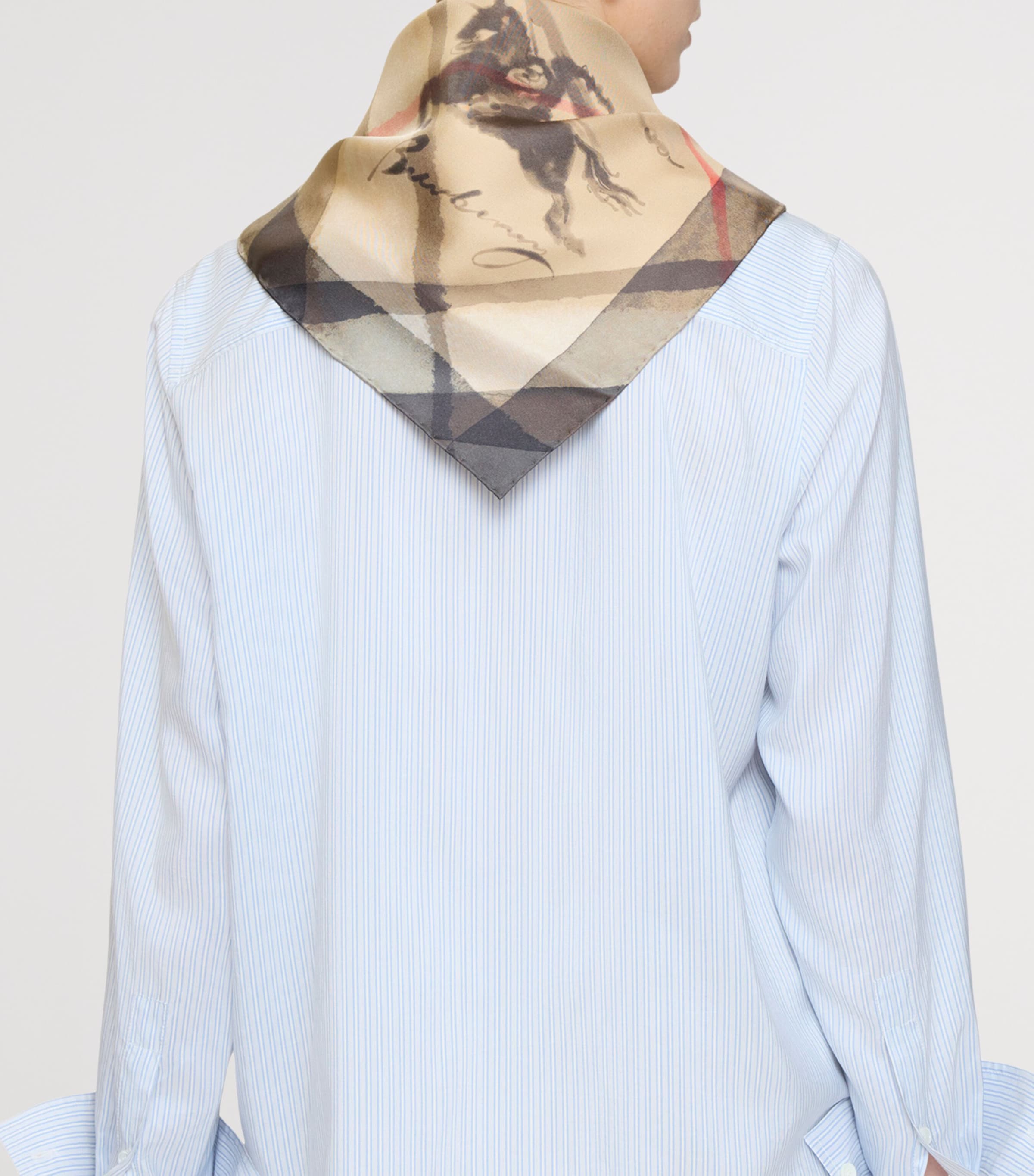 Silk Watercolour Check Scarf SAND Image 4