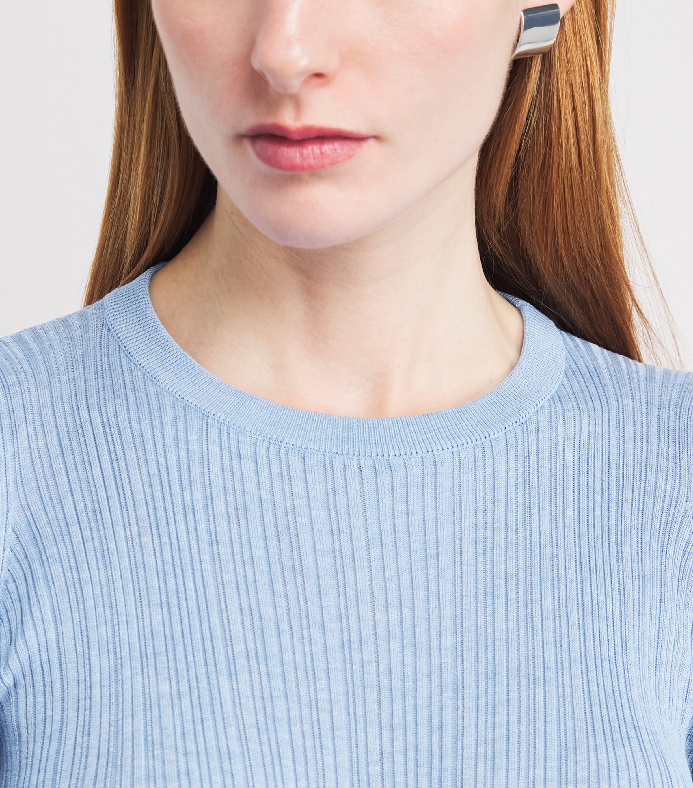Agnona Womens Cotton-Silk Ribbed Top Light Blue Acqua Light Image 6