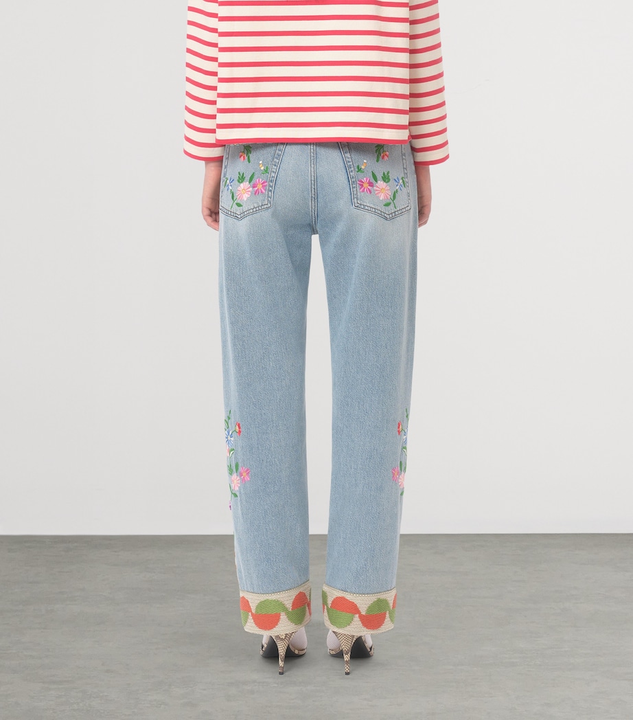 Valentino Womens Floral-Embroidered Jeans Image 4