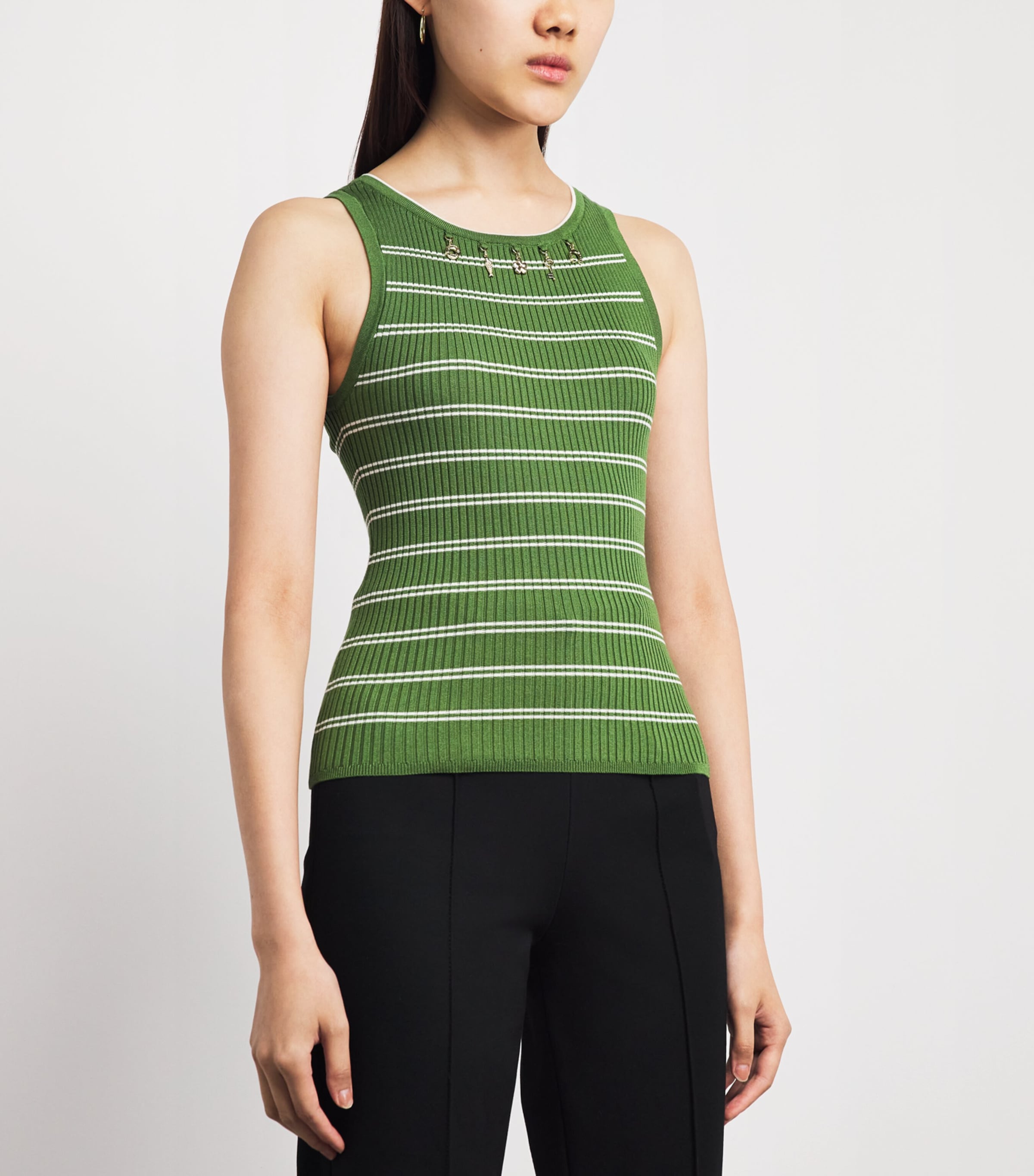 Sandro Paris Womens Stretch-Jersey Tank Top Green / Ecru Image 4