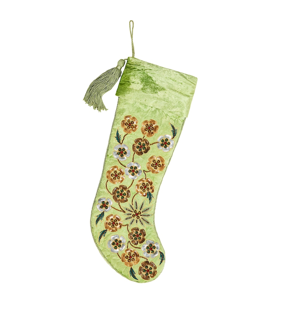 Velvet Sequinned Stocking GREEN Image 1