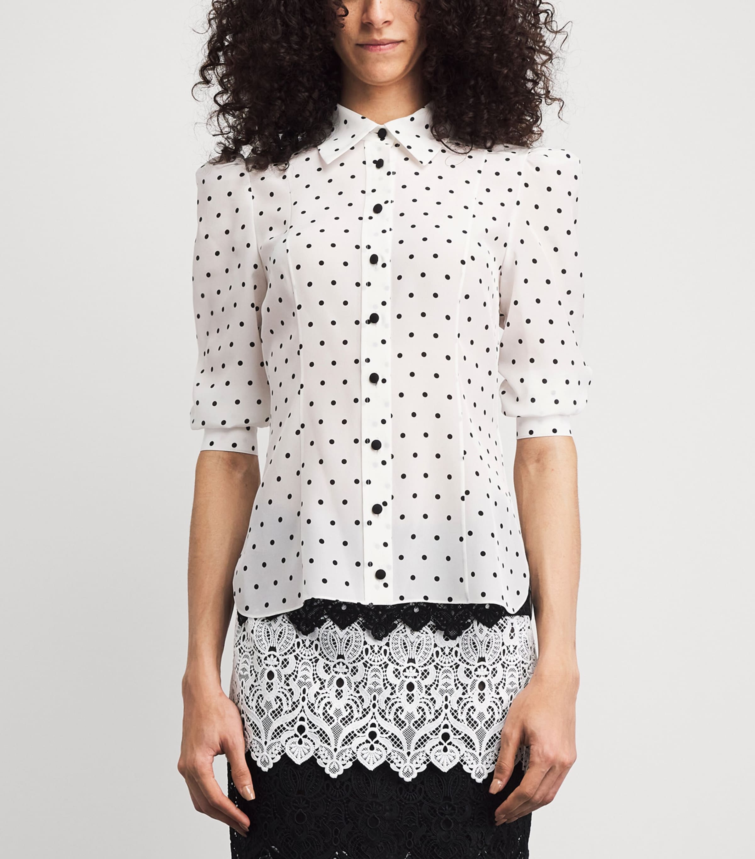 Carolina Herrera Womens Silk Polka-Dot Blouse Ivory Multi Image 4