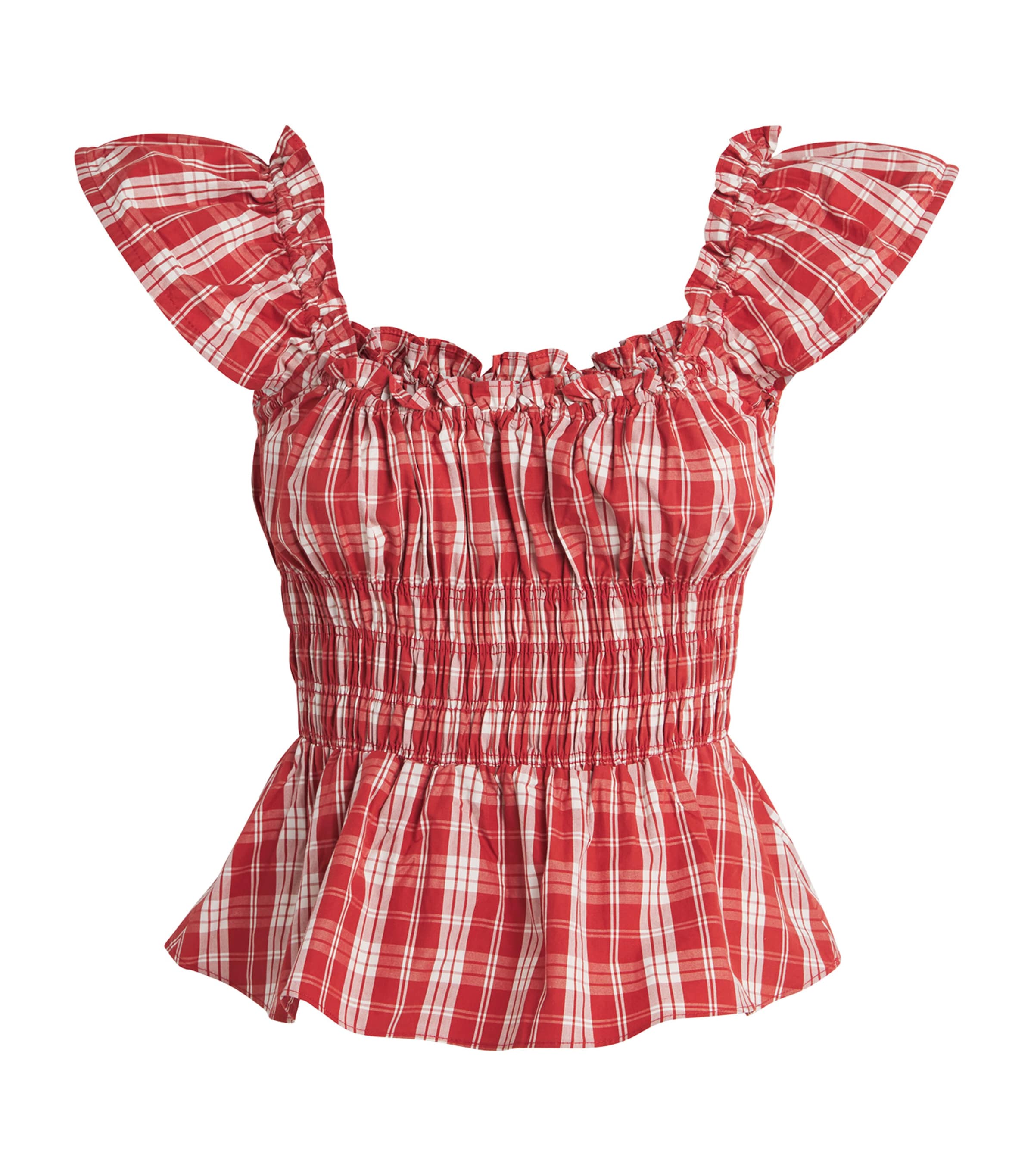 Faithfull The Brand Womens Cotton Shirred Janne Top Ines Chck Trra Rosso Image 1