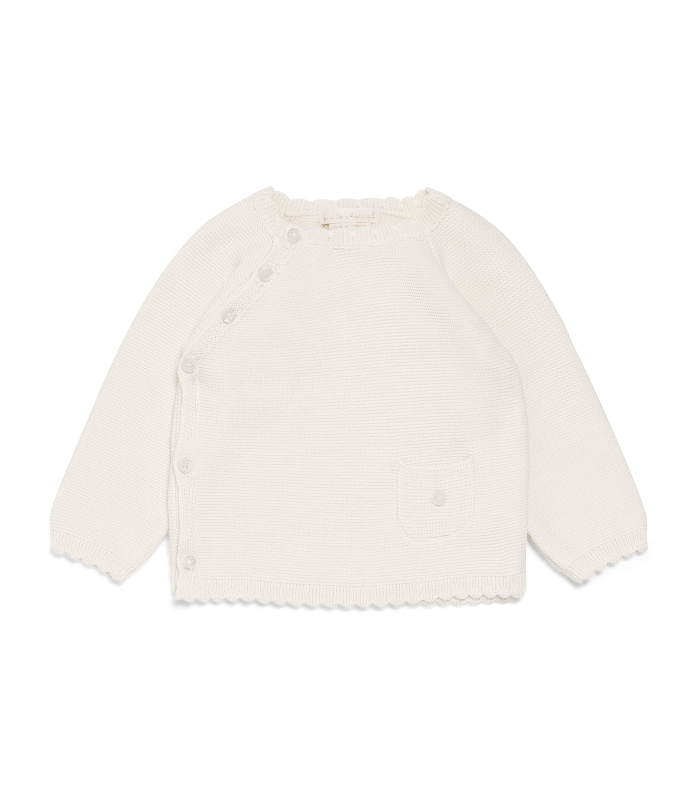 Marie-Chantal Cotton Wrap-Effect Coraline Cardigan (3-24 Months) Milky White Image 1