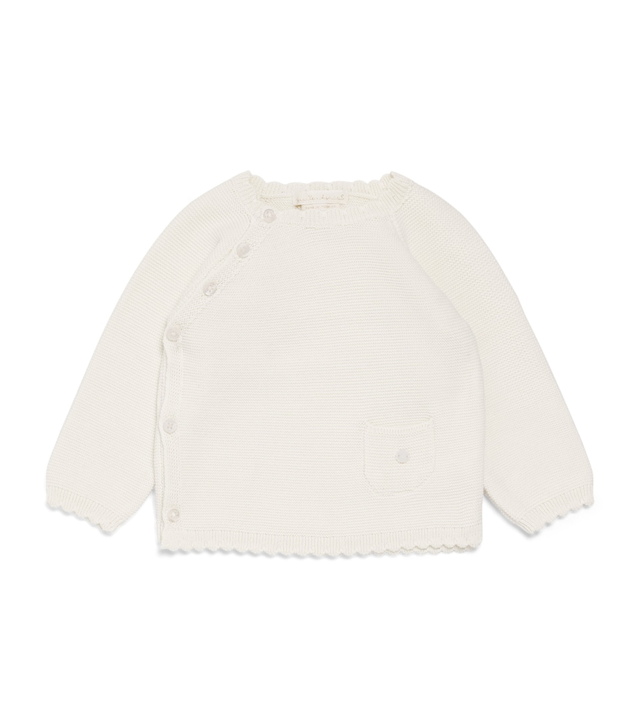 Marie-Chantal Cotton Wrap-Effect Coraline Cardigan (3-24 Months) Milky White Image 1