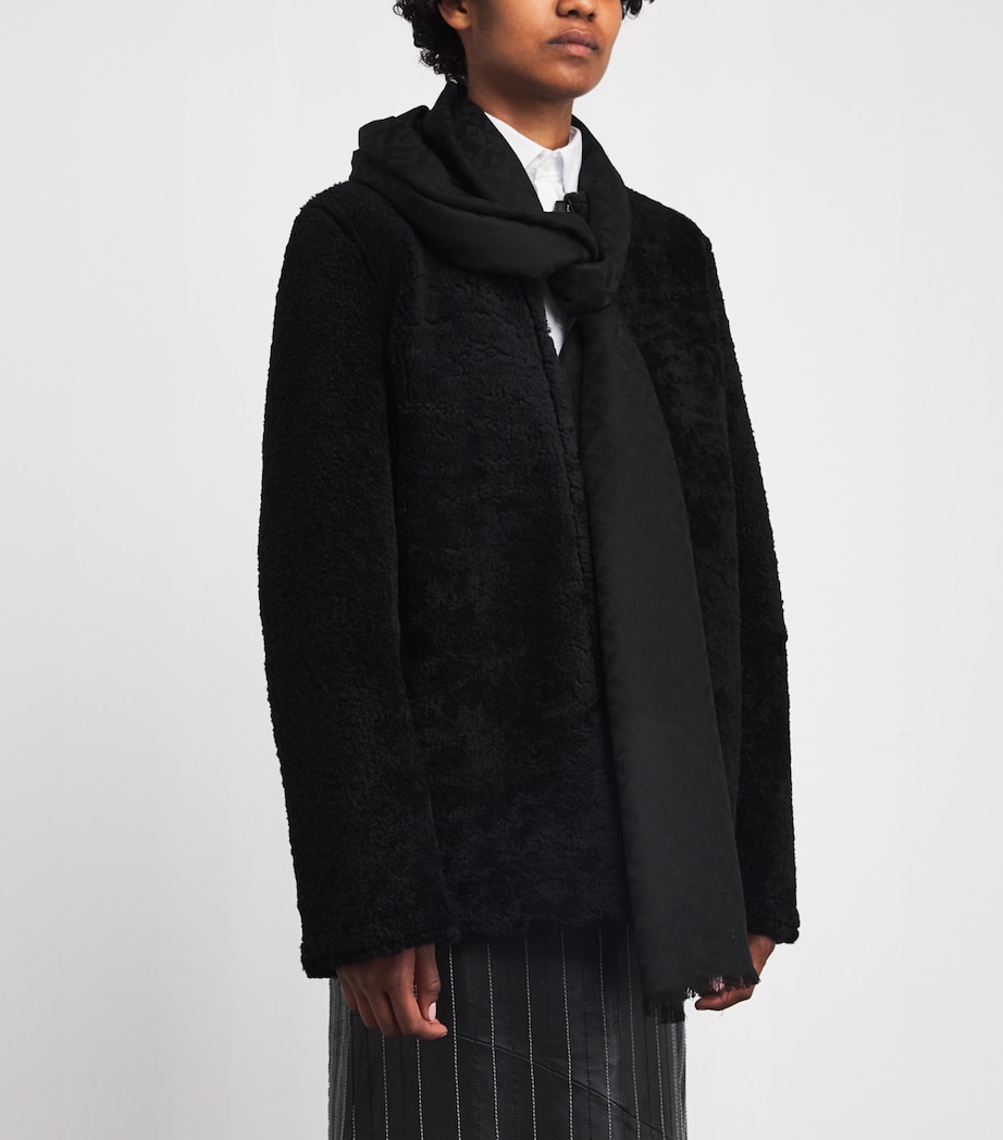 Wool Geometric Jacquard Scarf BLACK Image 3