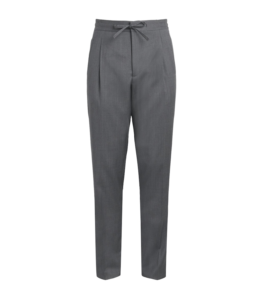 Lardini Mens Virgin Wool Drawstring Straight Trousers Grey Image 1
