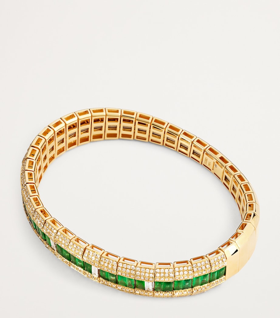Yellow Gold, Diamond and Emerald Stretch Bracelet YELLOW GOLD Image 4