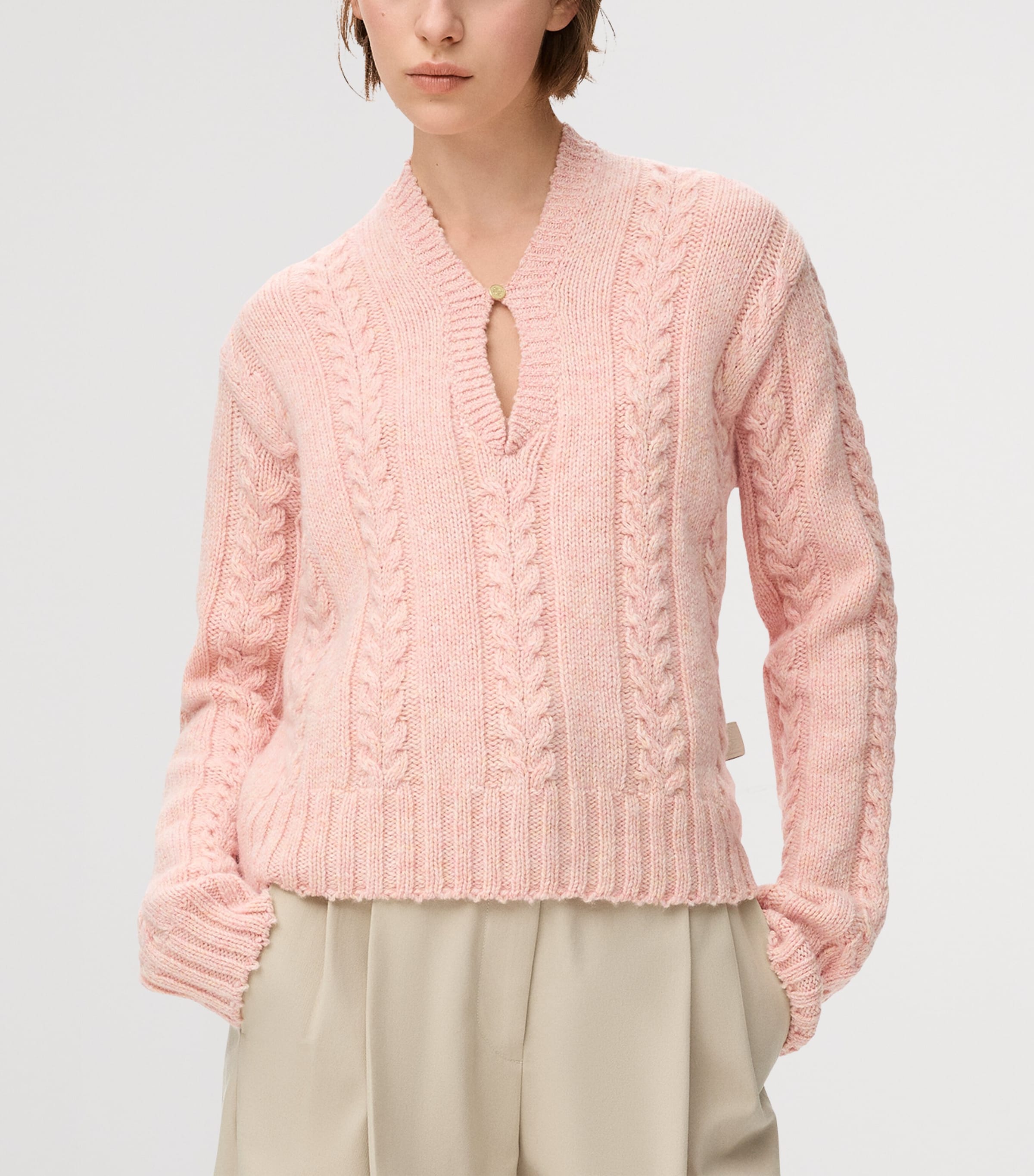 Wool Cable-Knit Sweater PINK Image 3