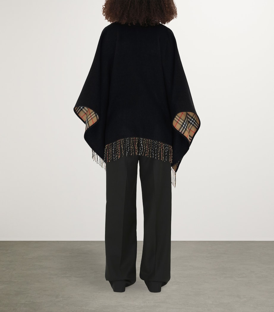 Wool Reversible Check Cape BLACK Image 4