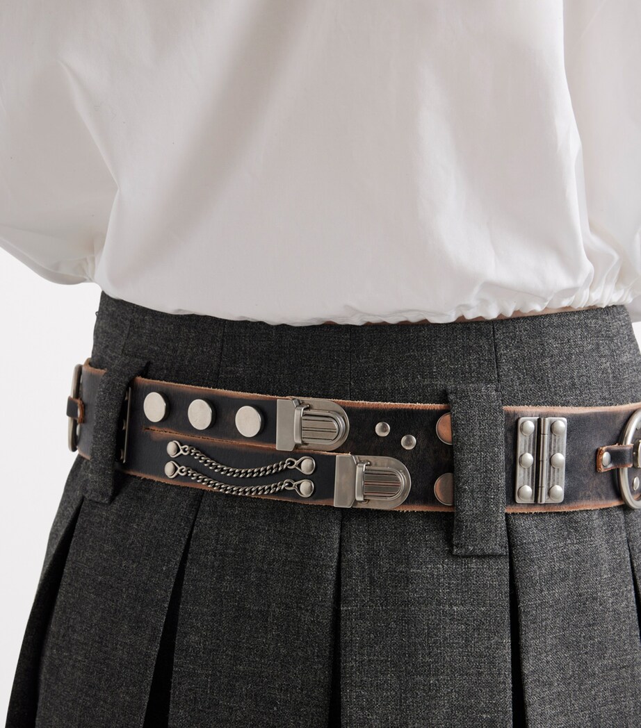 Prada Womens Wool Belted Midi Skirt Image 4