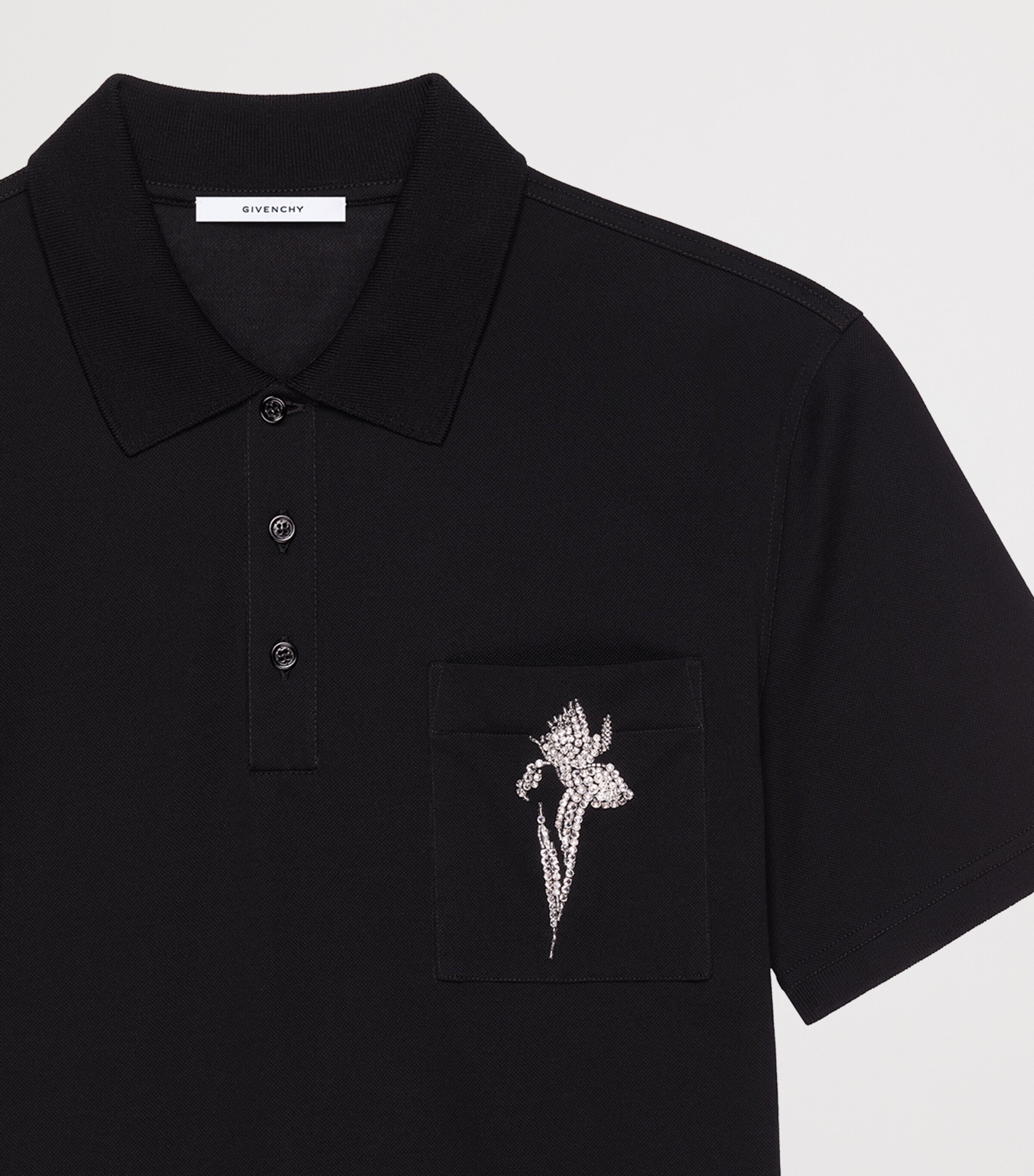 Cotton Embellished Polo Shirt BLACK Image 4