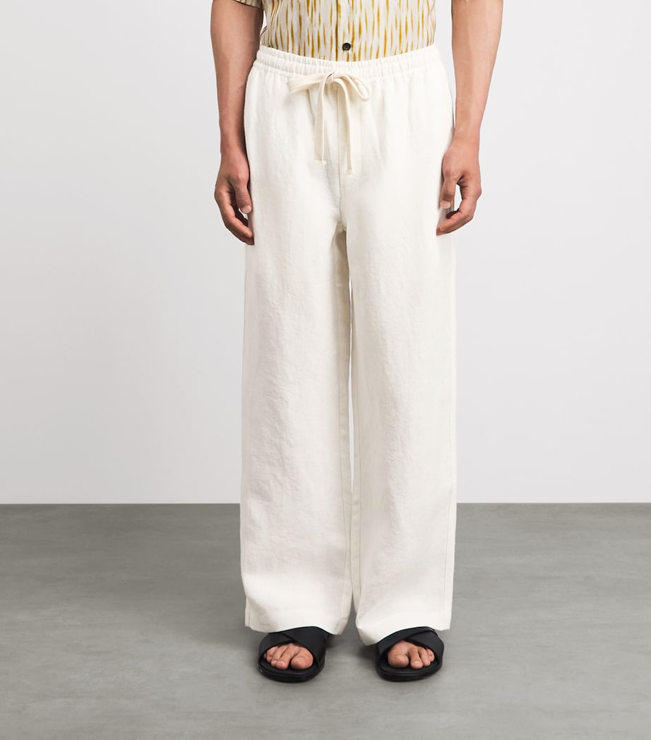 COMMAS Mens Linen Wide-Leg Trousers White Image 4