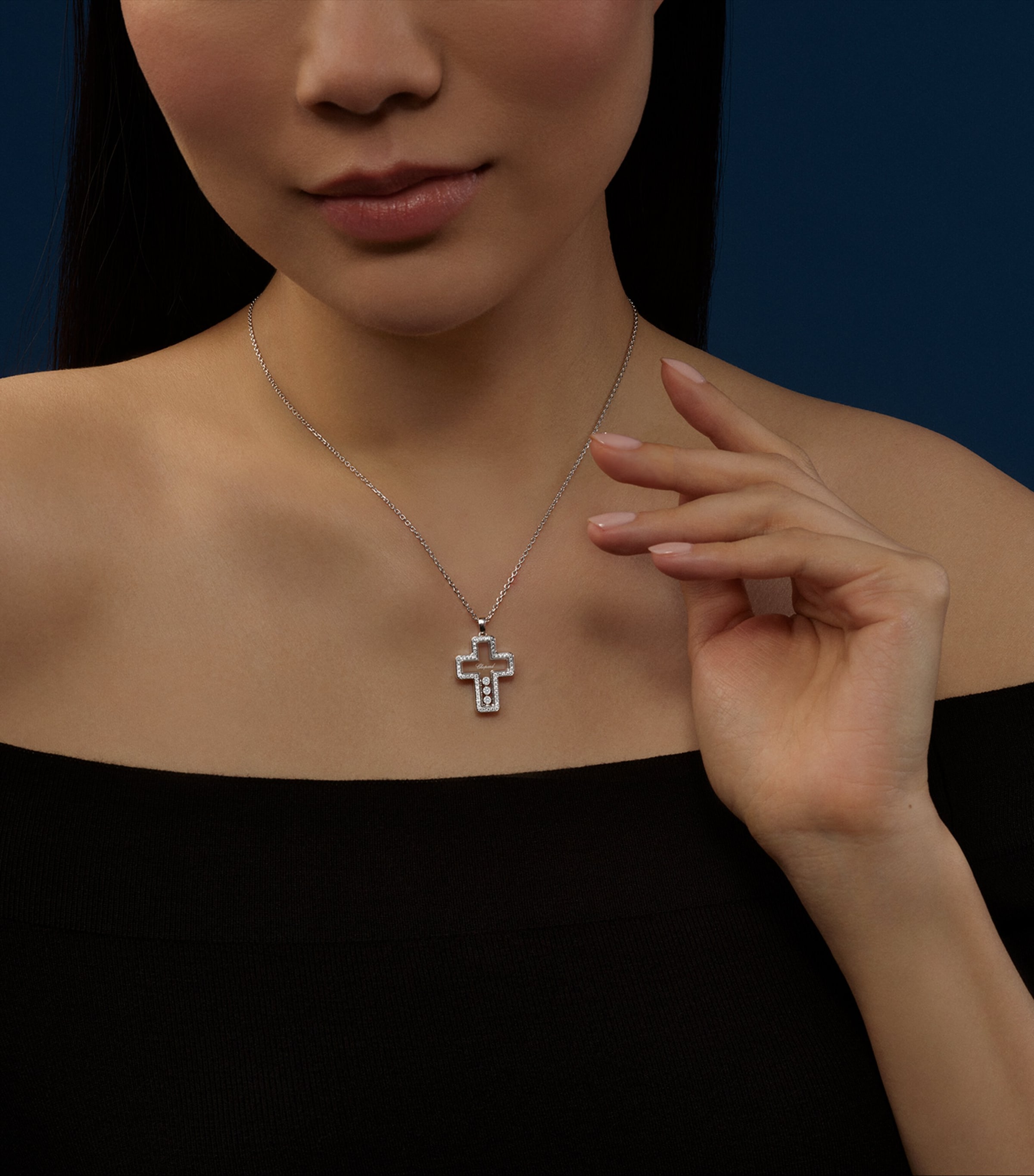 White Gold and Diamond Happy Diamonds Cross Necklace 18K WHITE GOLD Image 4