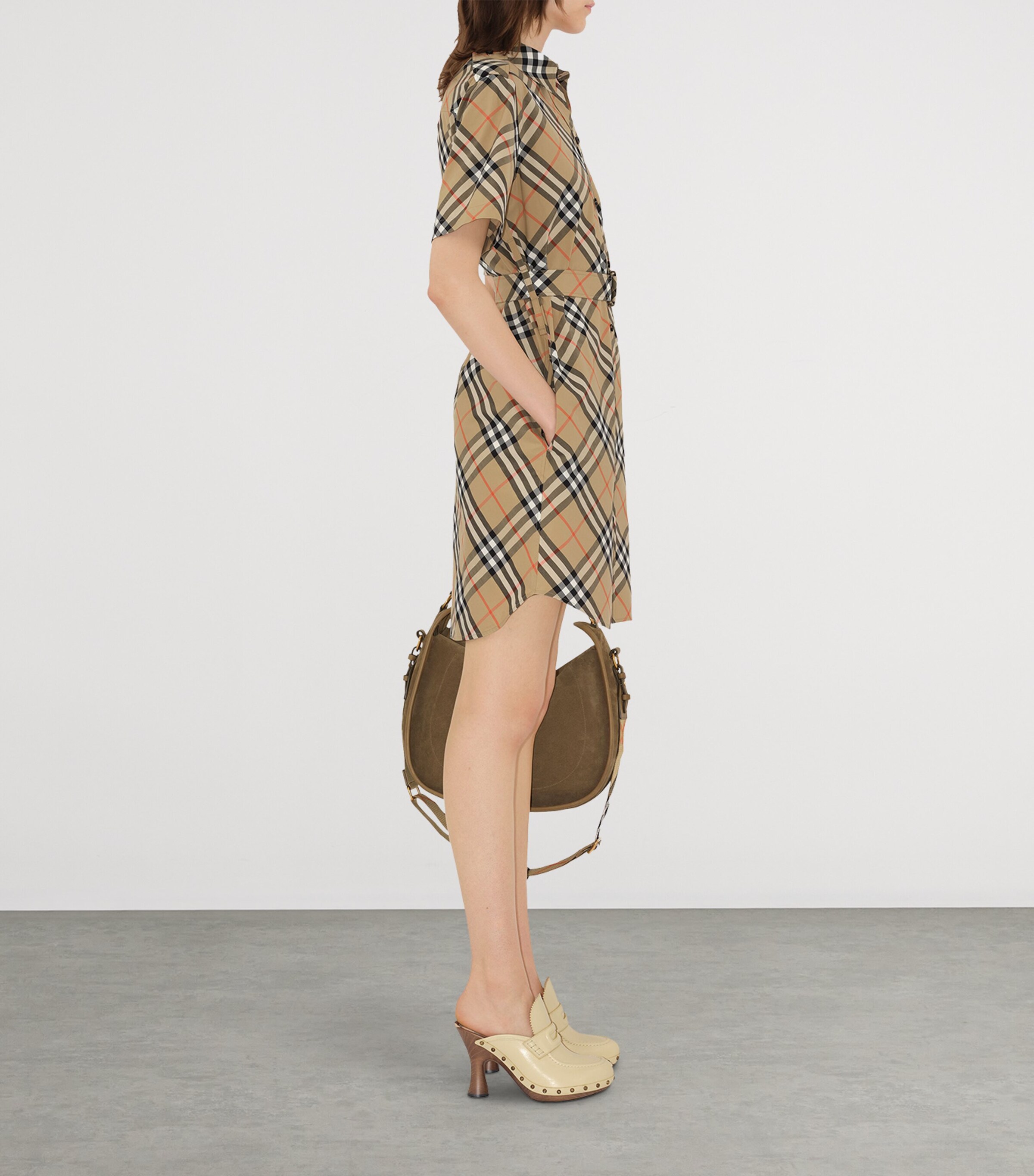 Cotton Check Mini Shirt Dress SAND IP CHECK Image 5