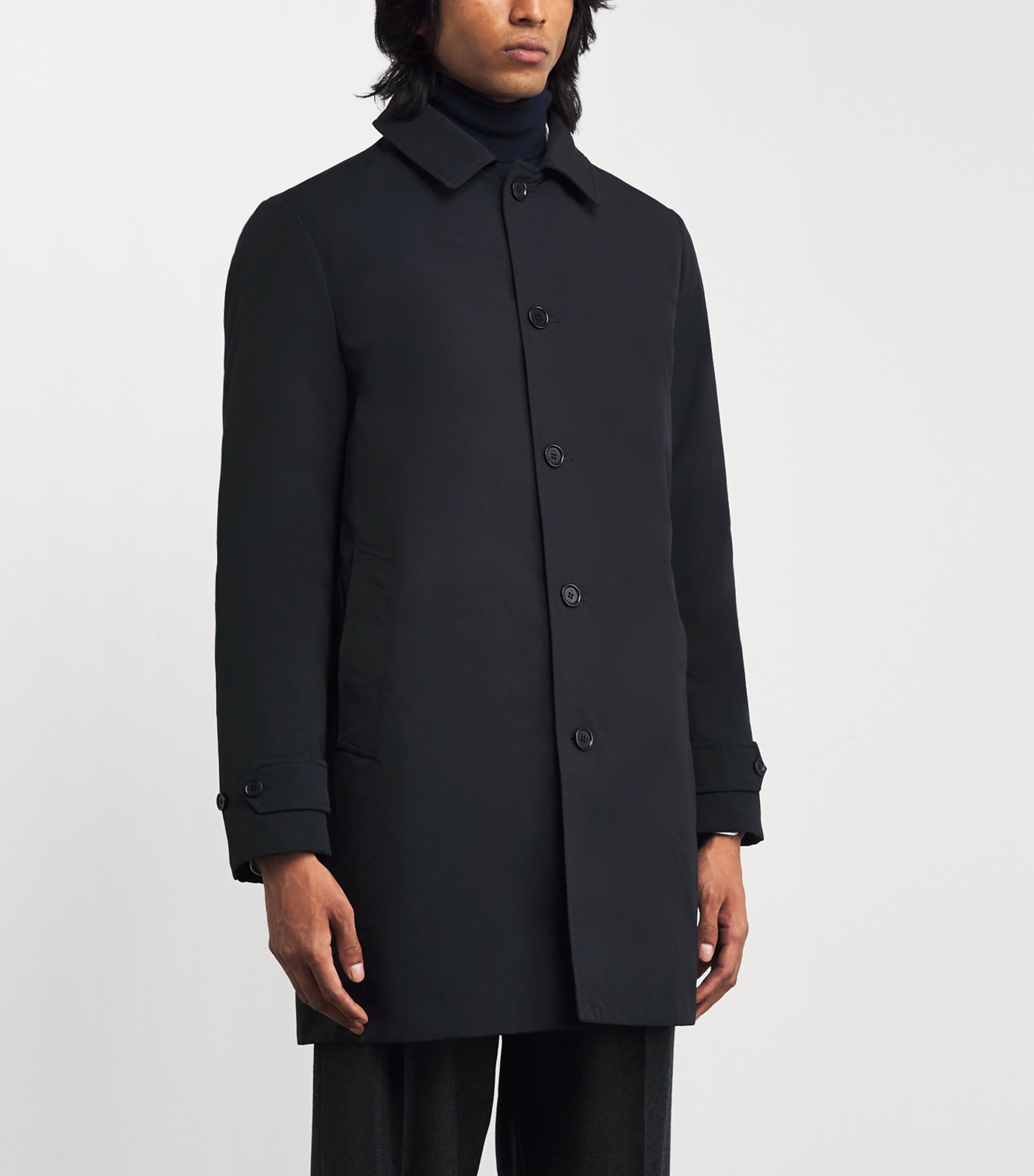 Aspesi Mens Cotton-Blend Down Overcoat Navy / Navy Image 3