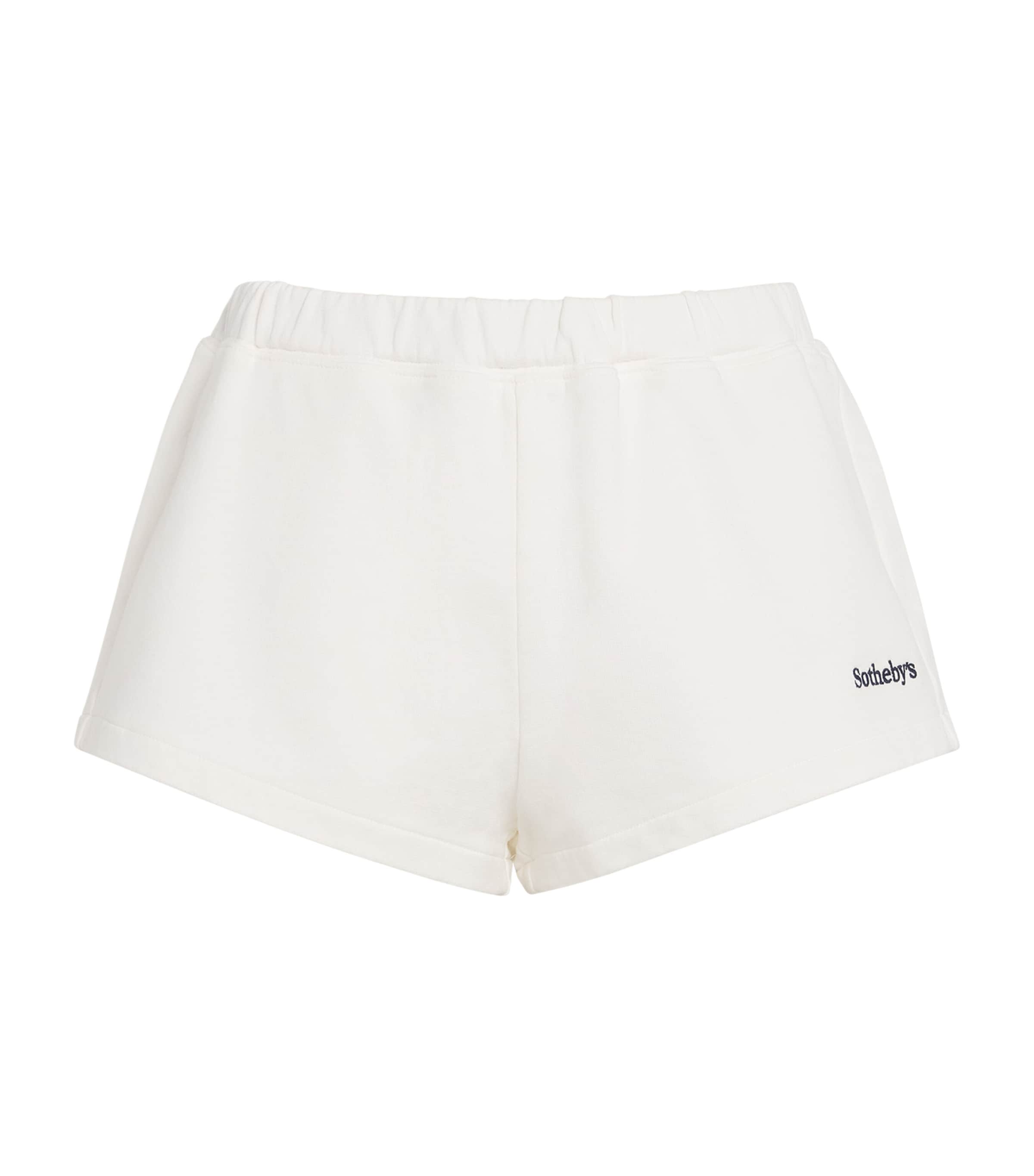 FRAME Womens x Sotheby’s Cotton Embroidered Sweatshorts Cream Image 1