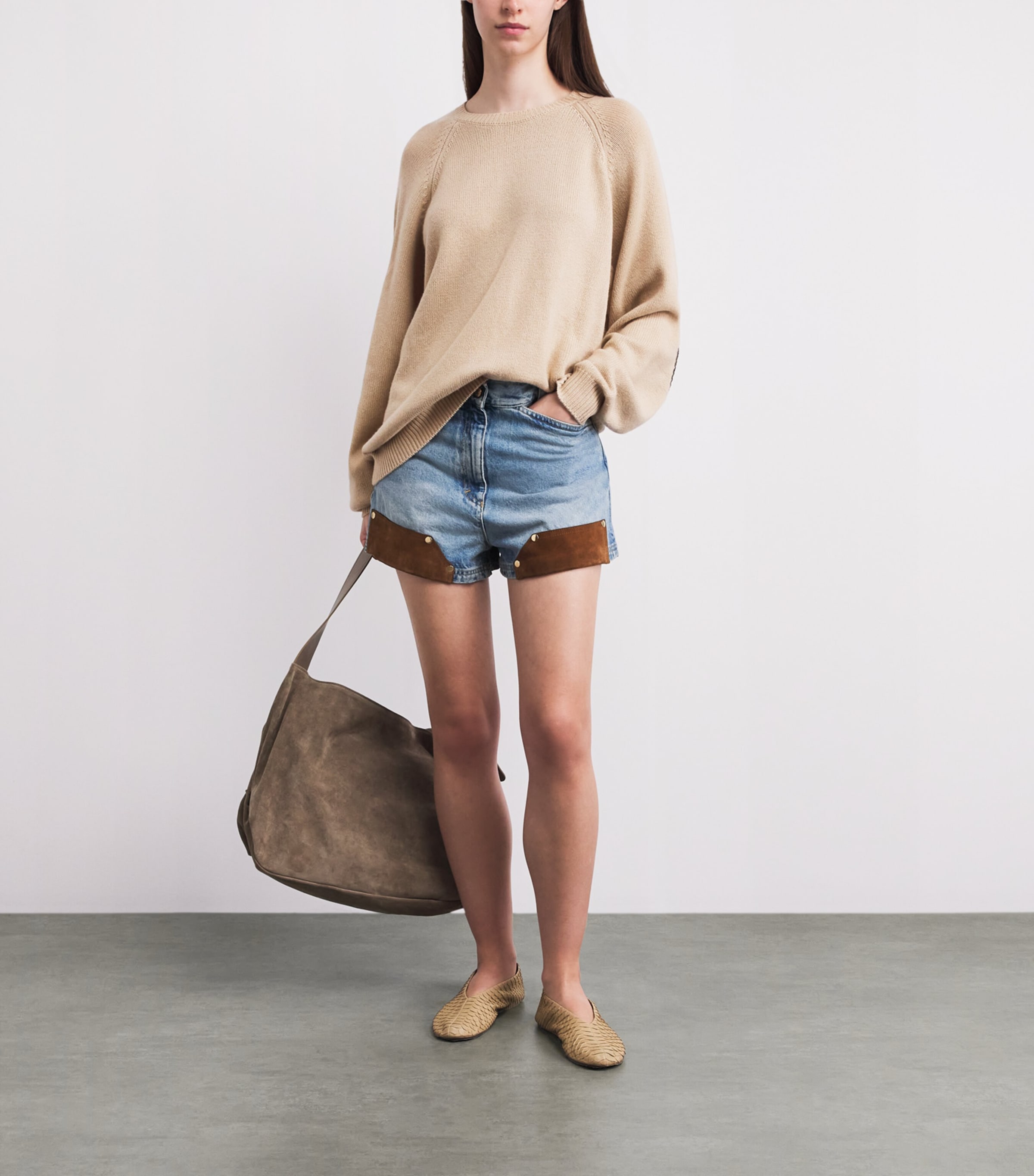 FRAME Womens Cashmere Scholar Patch Sweater Ltcm Light Came Image 2