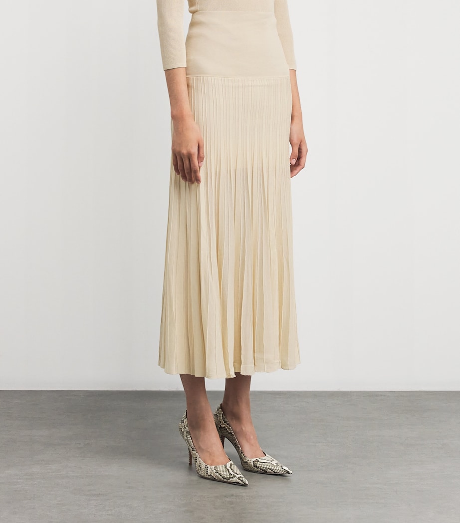 Crepe Pleated Knit Midi Skirt 90 LBLIGHT BEIGE Image 3