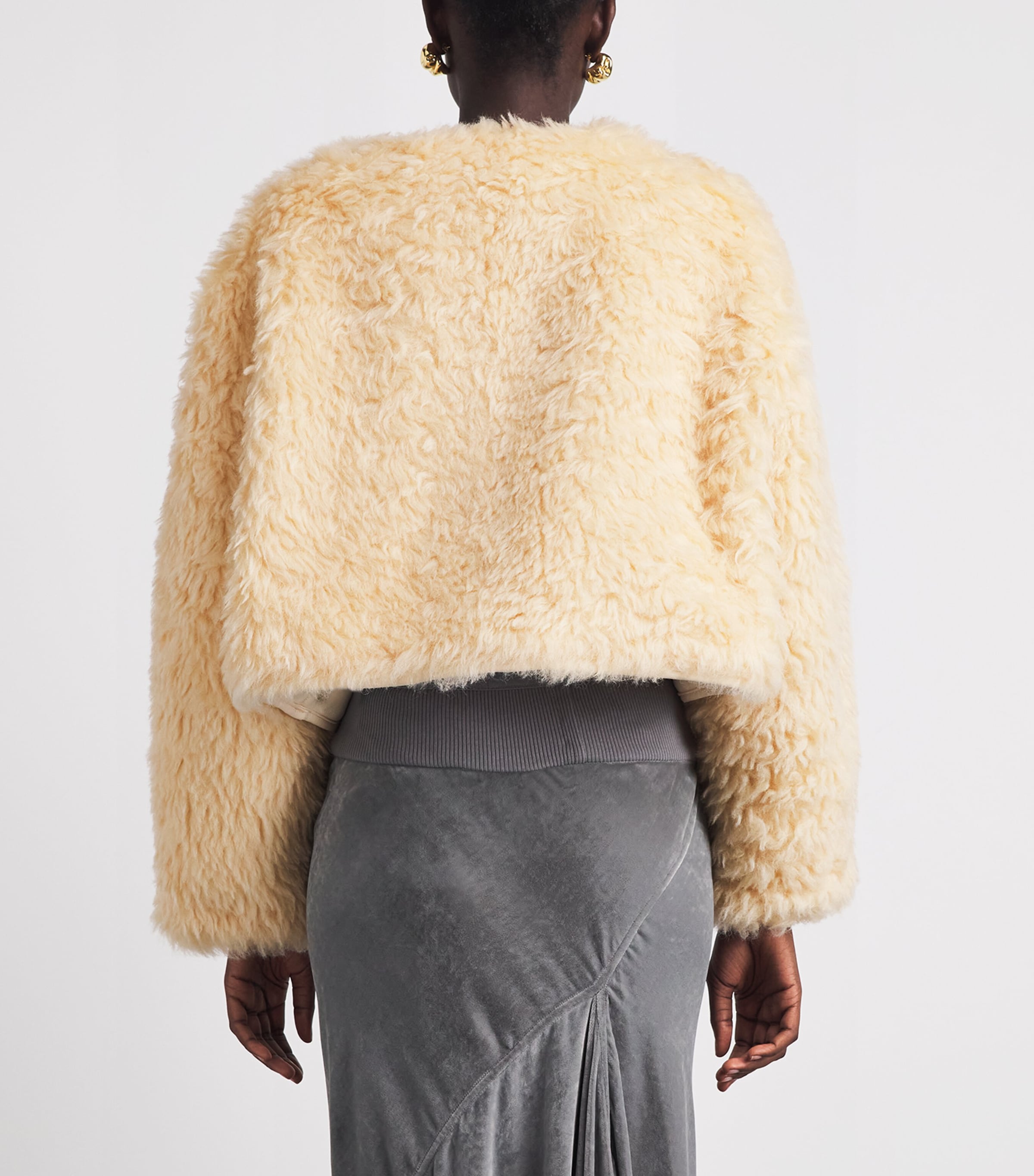 Source Unknown Womens Shearling Cropped Jacket Yellow Image 5