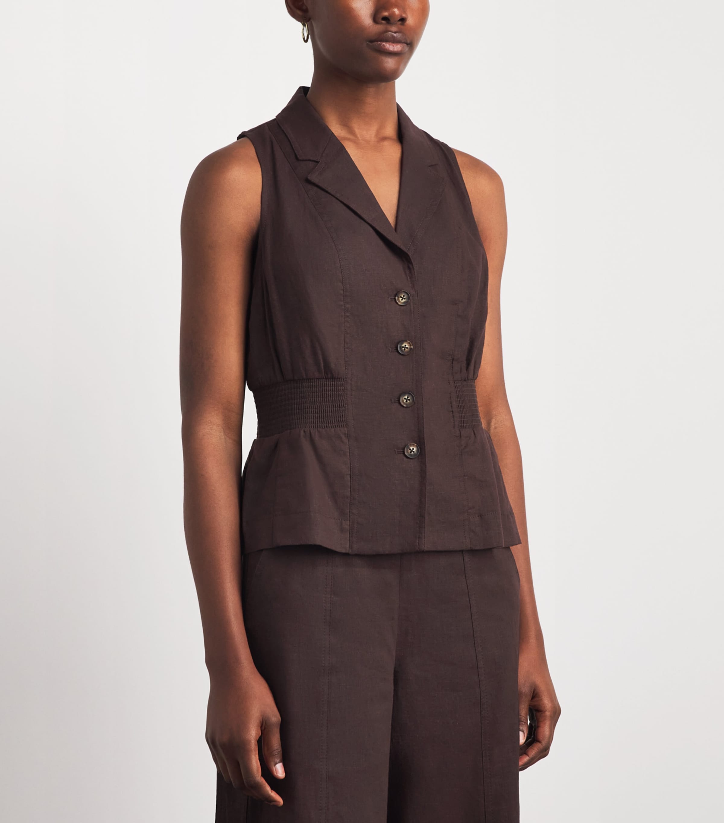 ME+EM Womens Linen-Blend Soft Sculpt Waistcoat Cocoa Brown Image 4