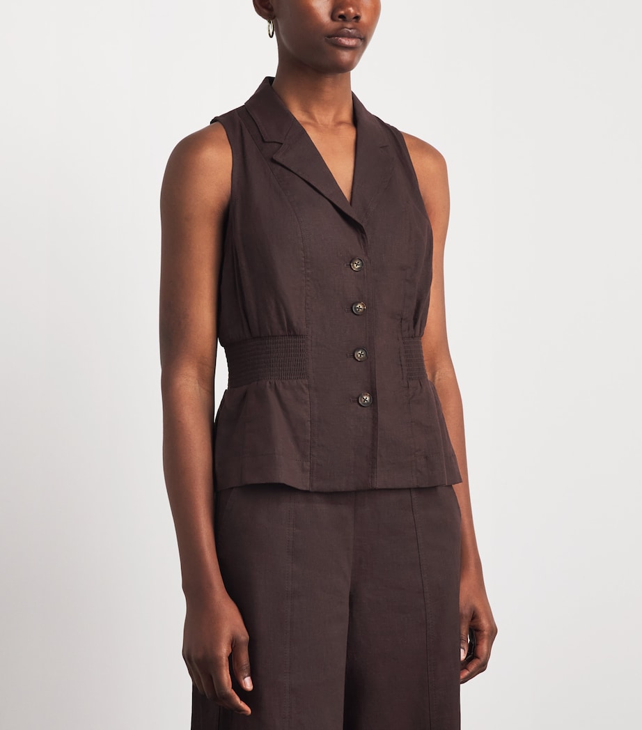 ME+EM Womens Linen-Blend Soft Sculpt Waistcoat Cocoa Brown Image 4