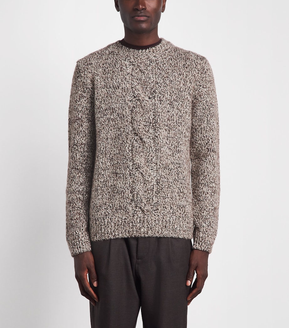 Herno Mens Wool-Blend Crew-Neck Sweater Marrone Scuro Image 4