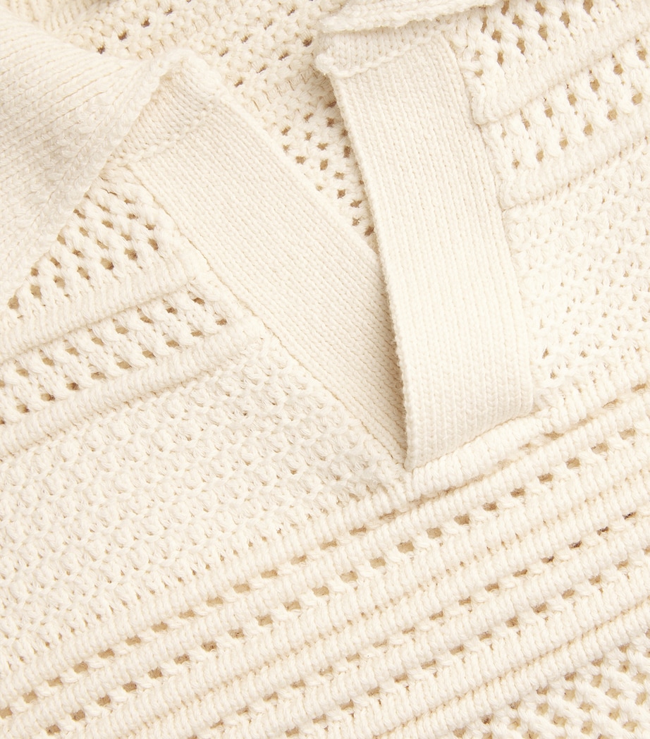 Cotton-Blend Crochet Polo Shirt CREAM Image 5