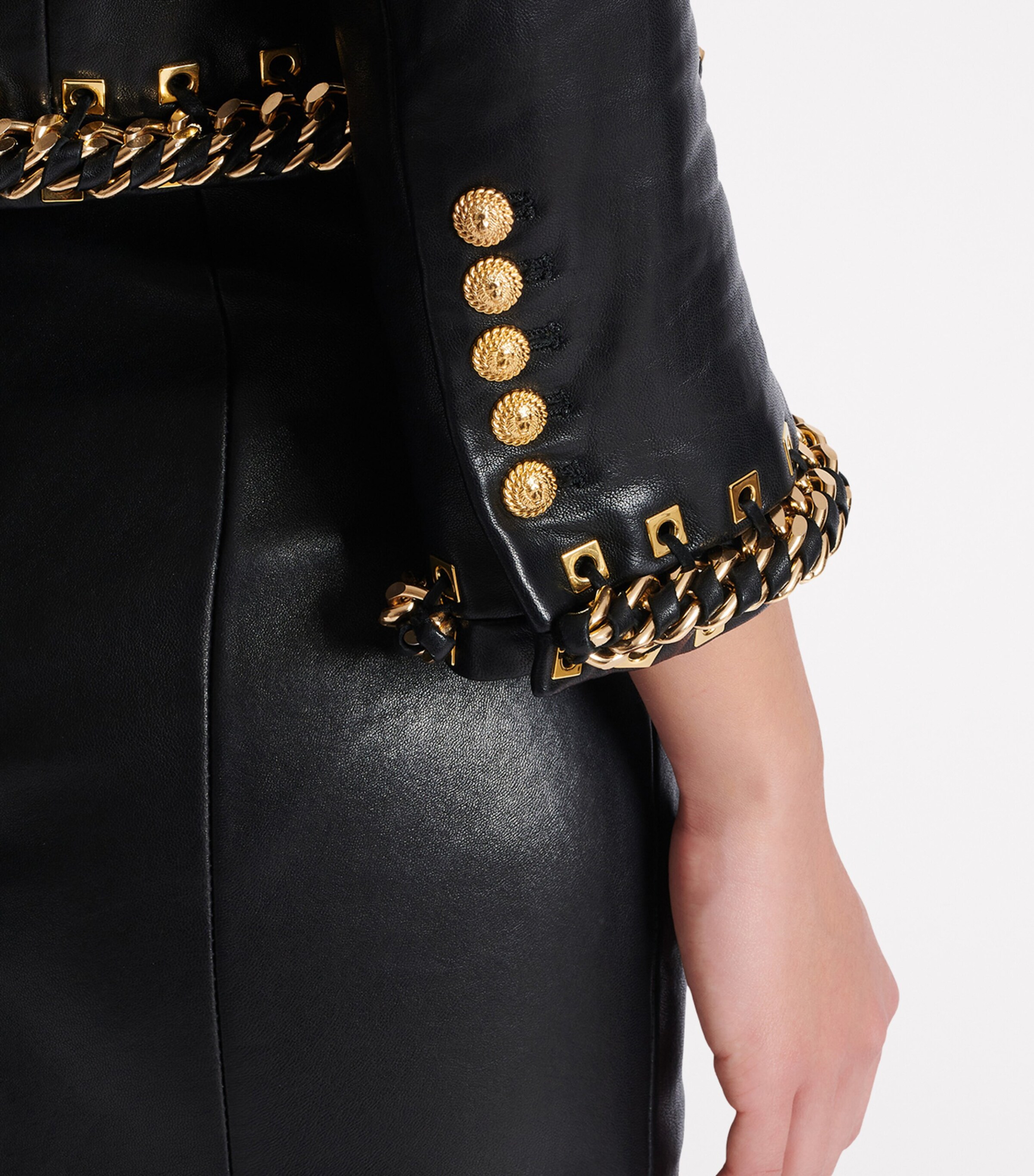 Leather Chain-Detail Jacket EAD NOIR/OR Image 4