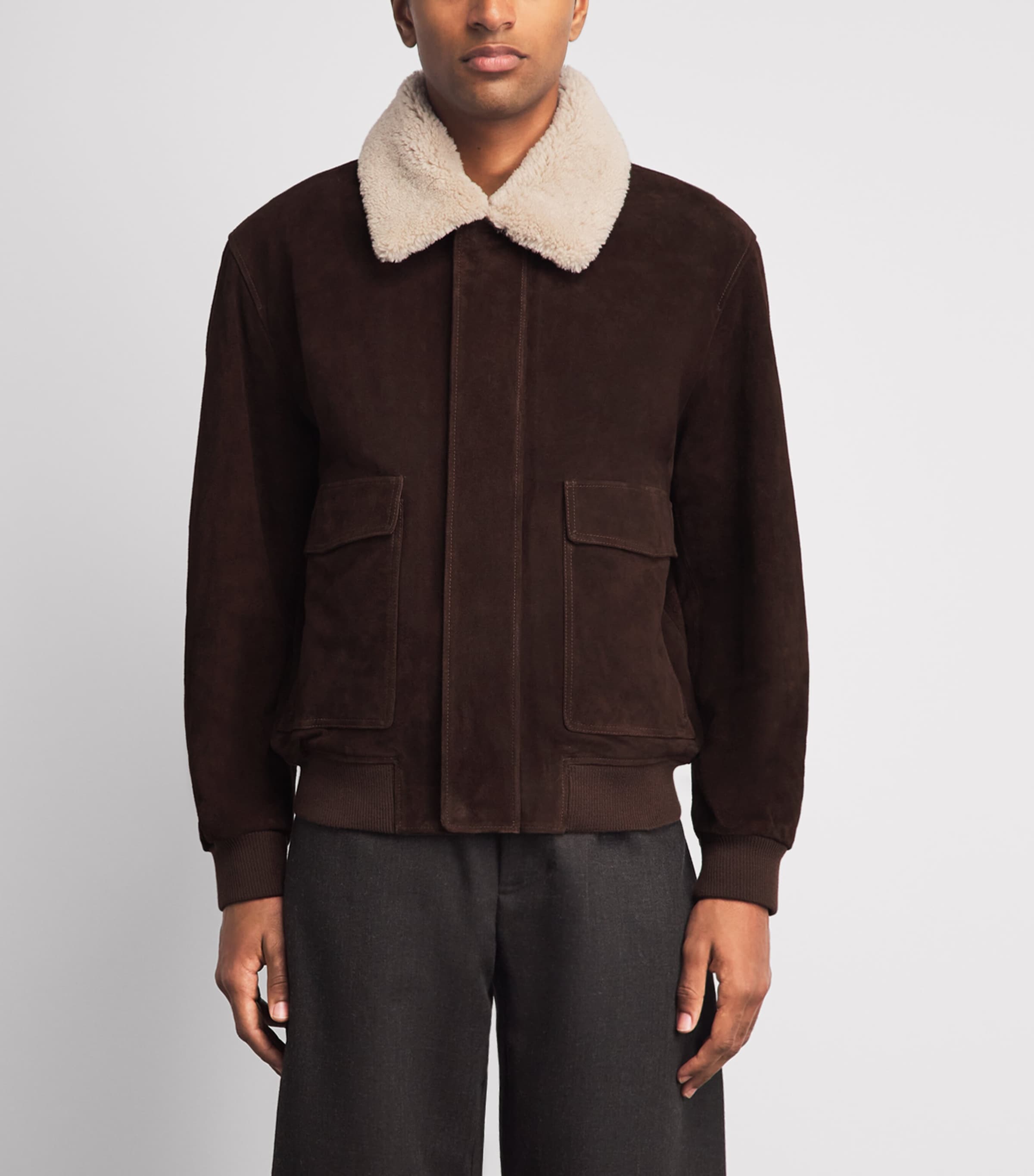 Arma Mens Suede Bari Jacket Charcoal Brown Image 4