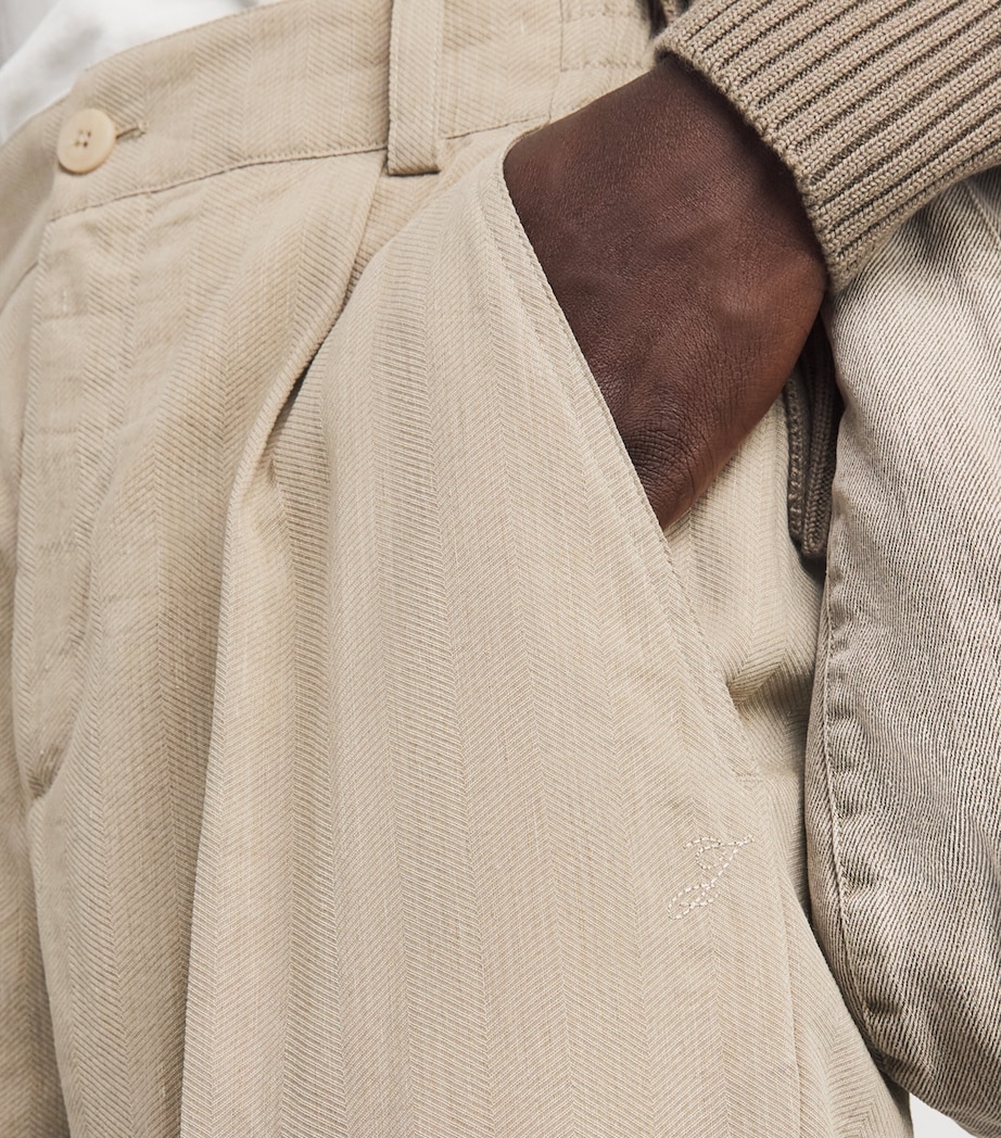 Jacquemus Mens Linen Pleated Croisière Trousers Beige Image 3