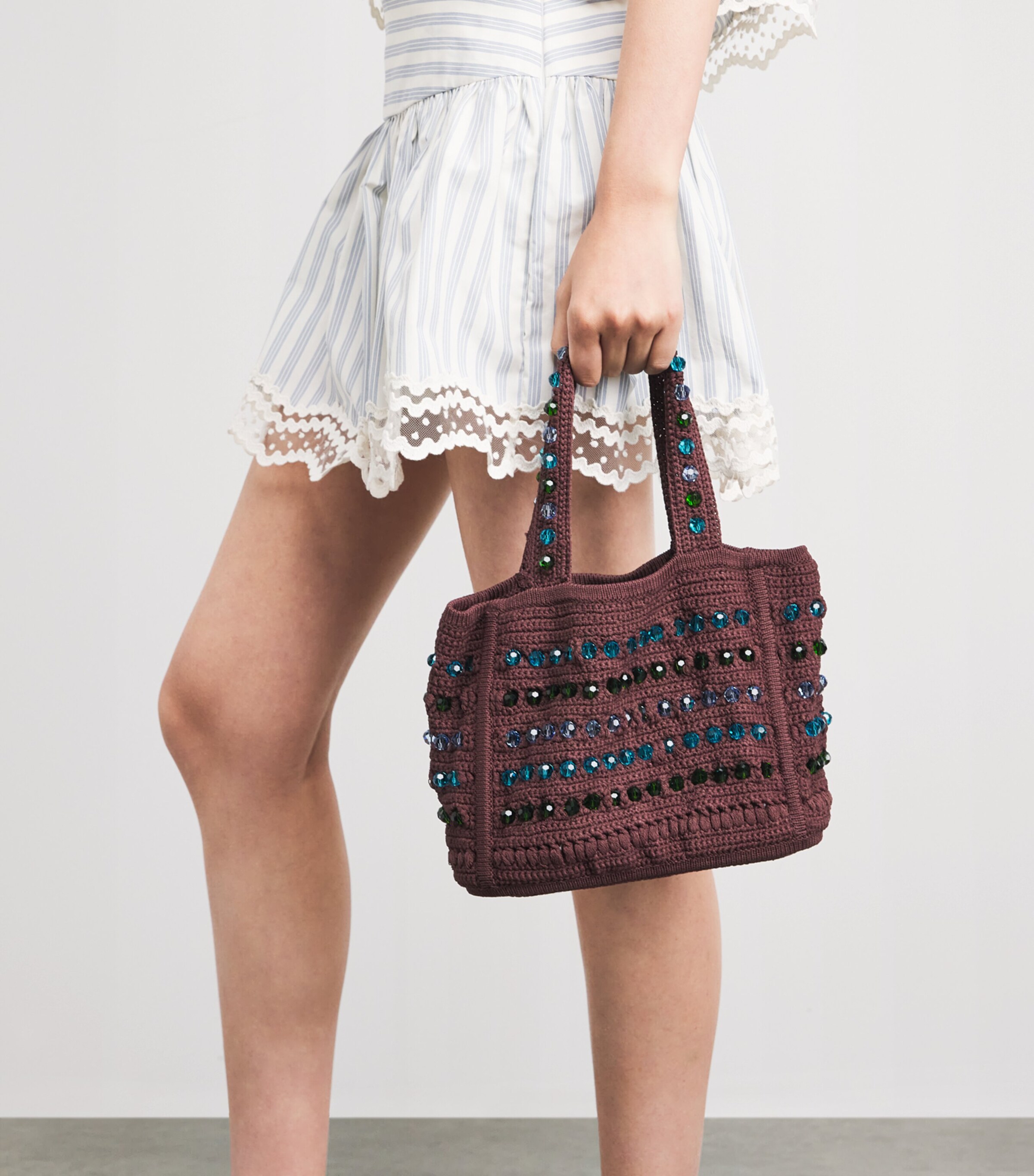 Sandro Paris Crochet Beaded Top-Handle Bag Brown Image 2