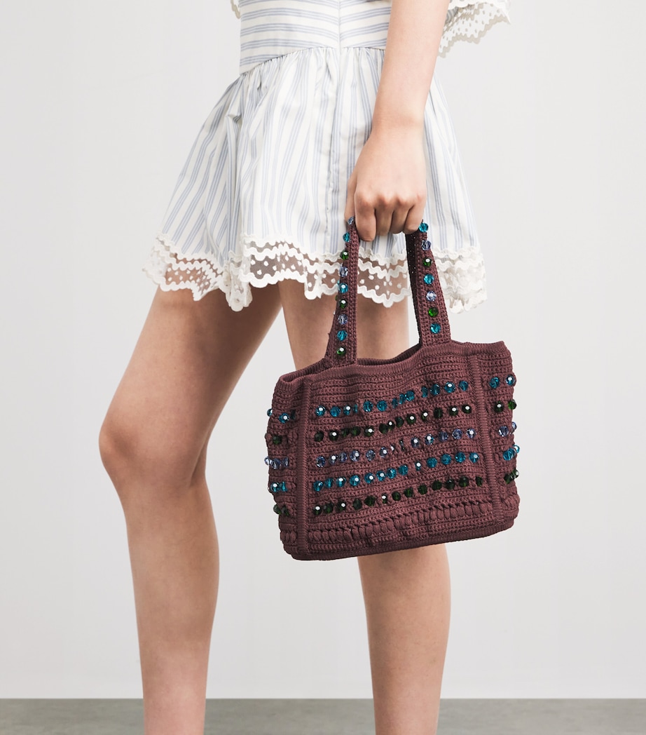 Sandro Paris Crochet Beaded Top-Handle Bag Brown Image 2