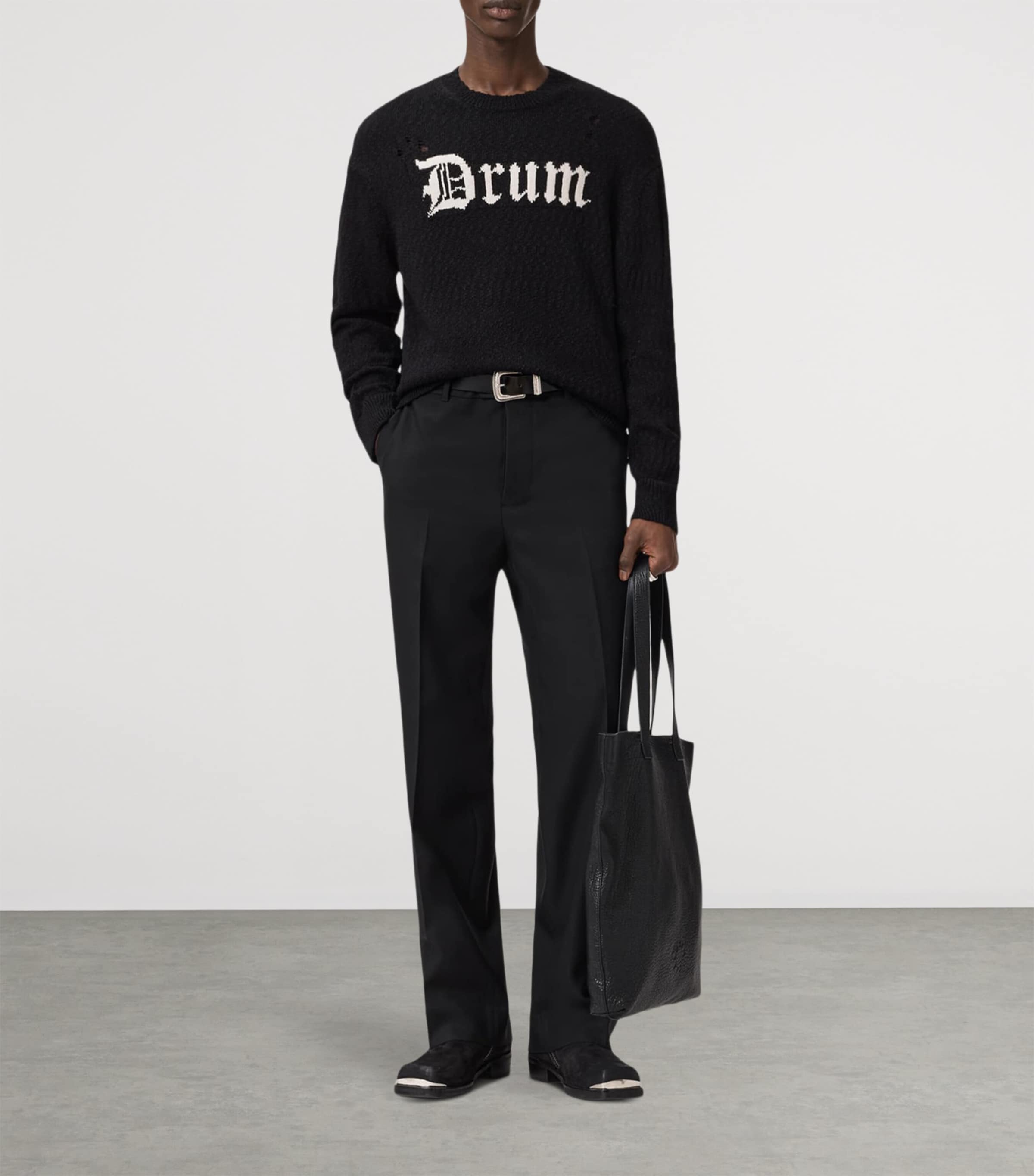 AllSaints Mens Cotton-Blend Drum Sweater Black/chalk White Image 6