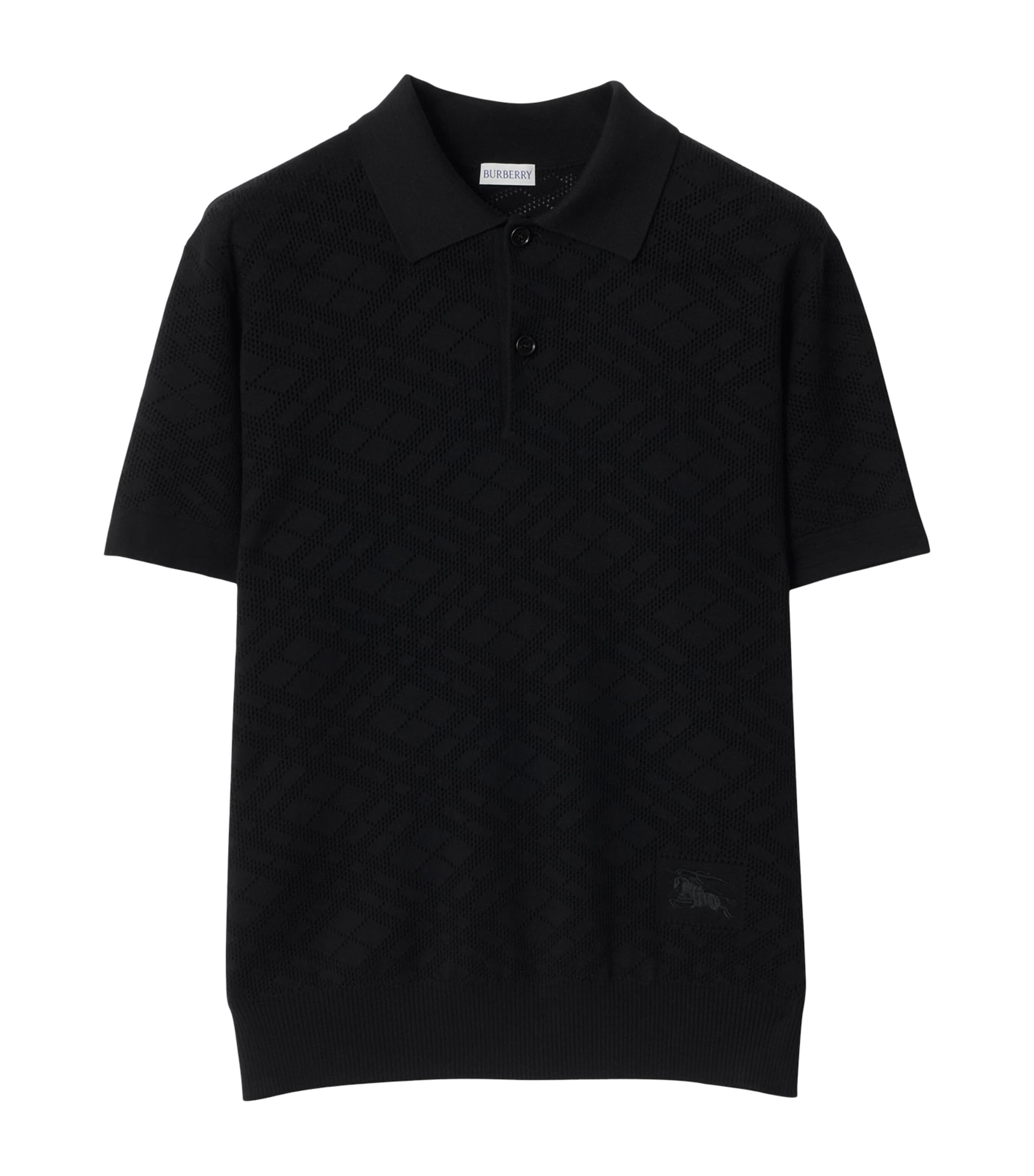 Wool Check Pointelle Polo Shirt BLACK Image 1