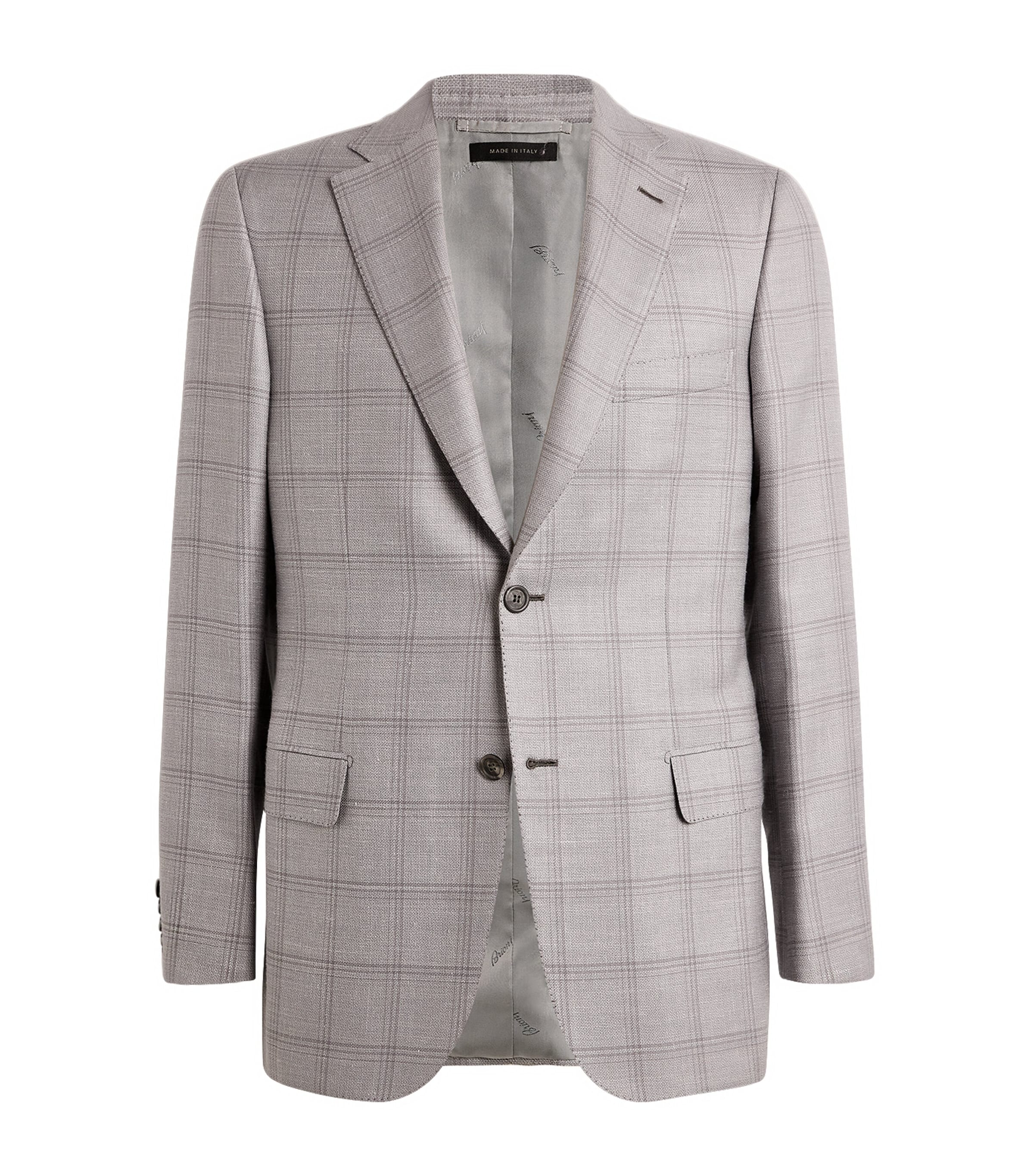 Brioni Wool-blend Check Blazer In Grey