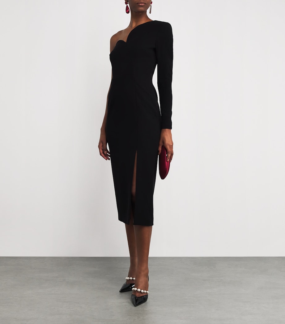 Crepe One-Shoulder Zahrah Midi Dress BLACK Image 2