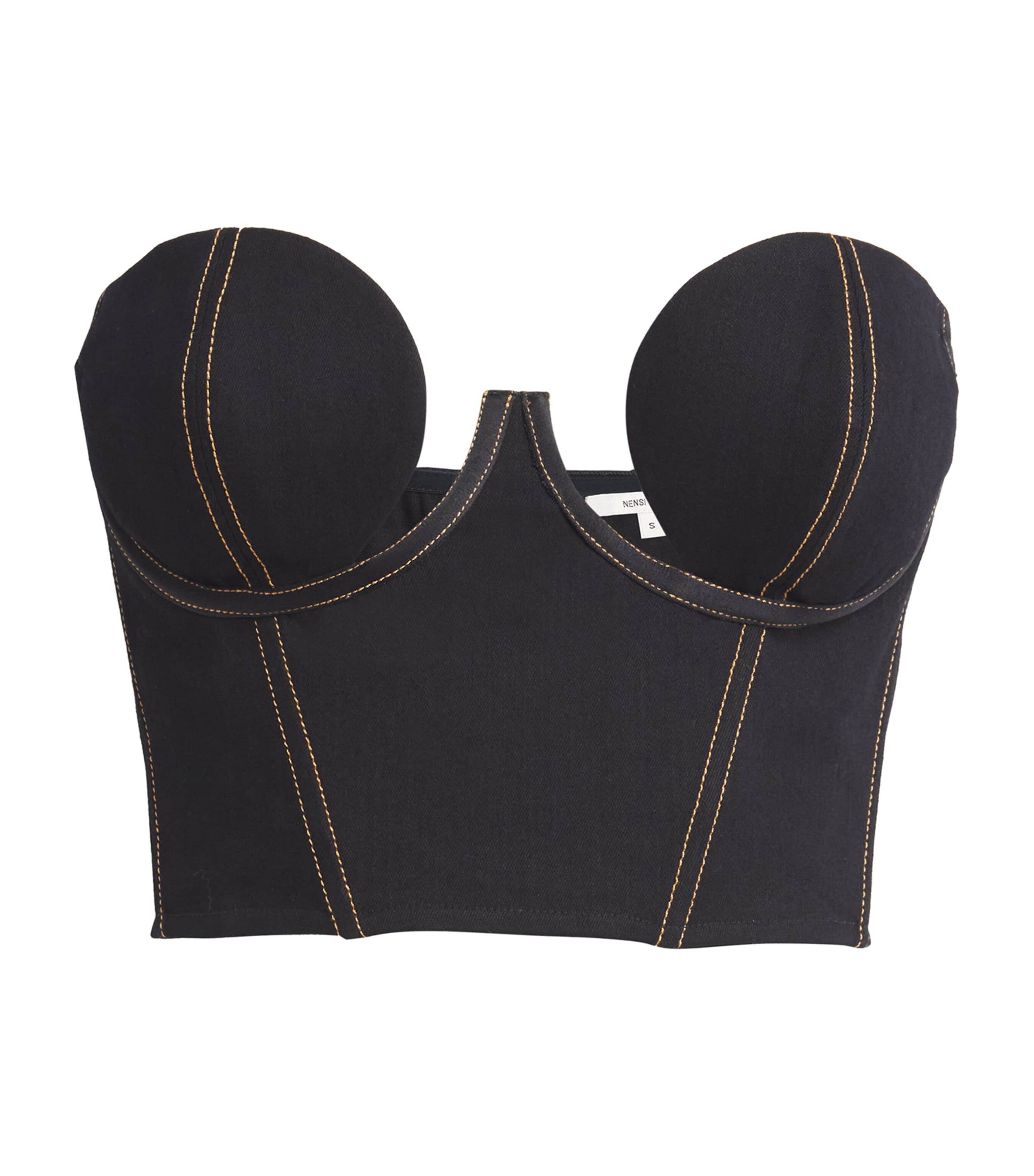 Nensi Dojaka Denim Cropped Corset Top In Black