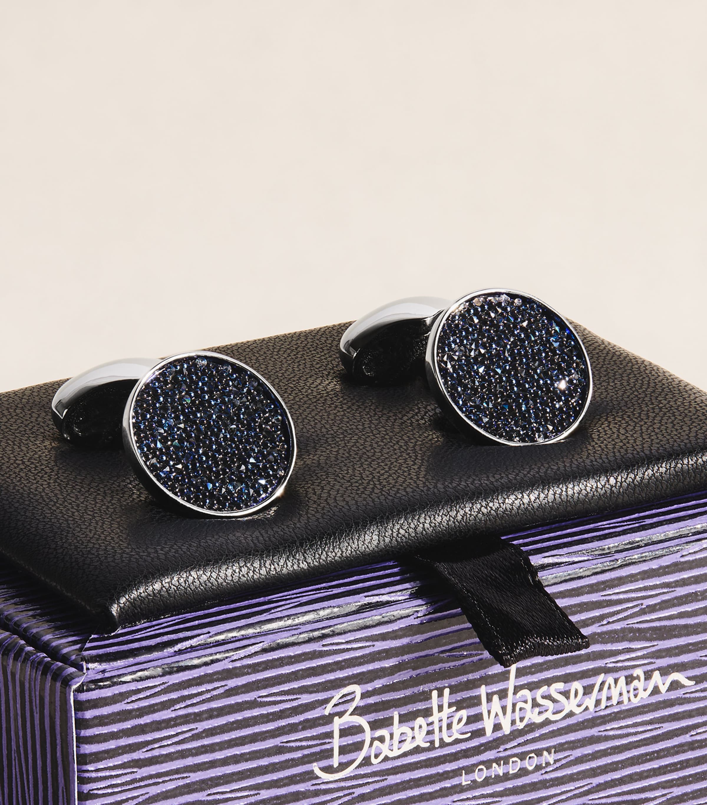 Babette Wasserman Crystal-Embellished Moondust Cufflinks Blue Image 3