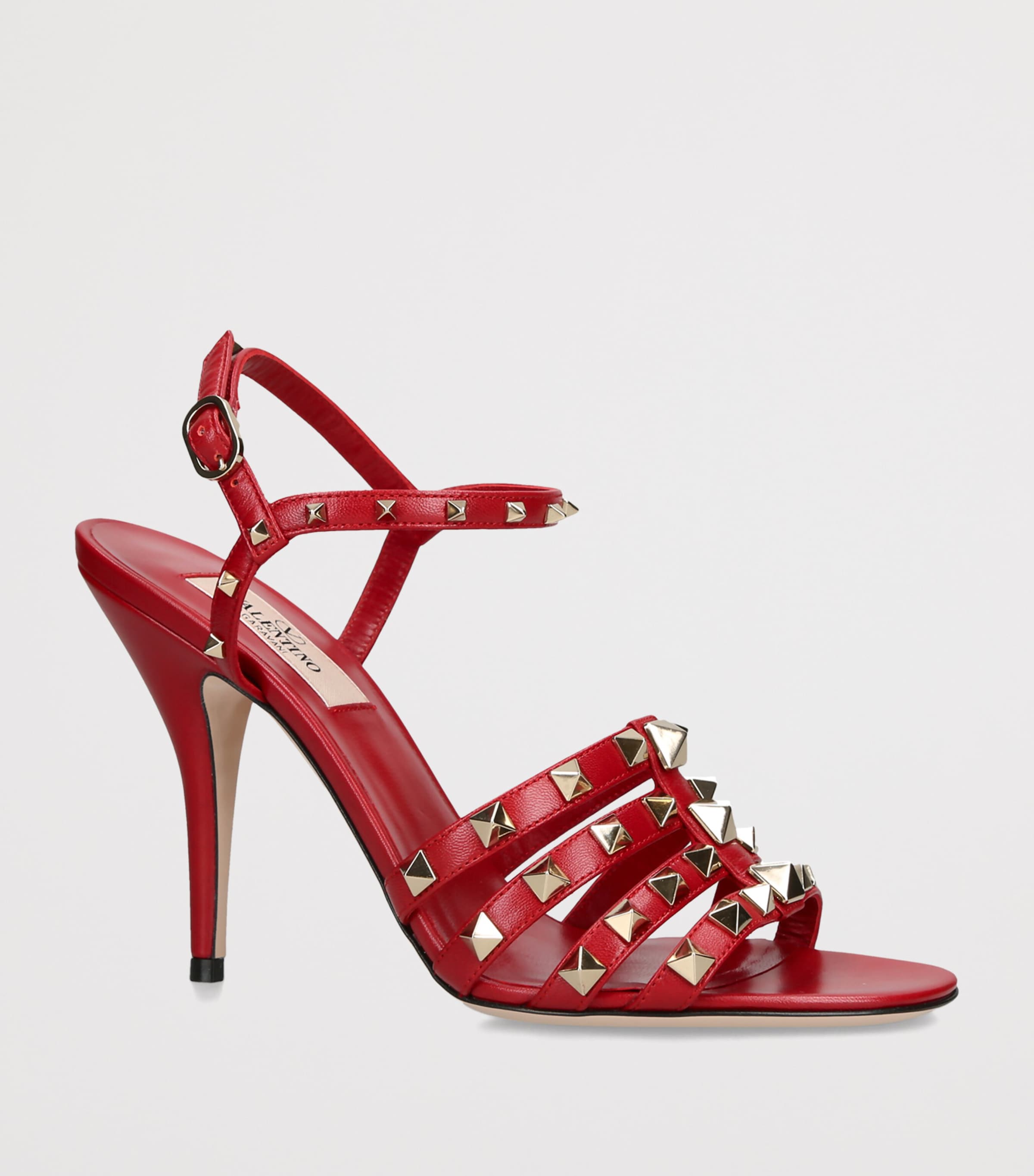 Valentino Garavani Leather Rockstud Heeled Sandals 100 Red Image 2