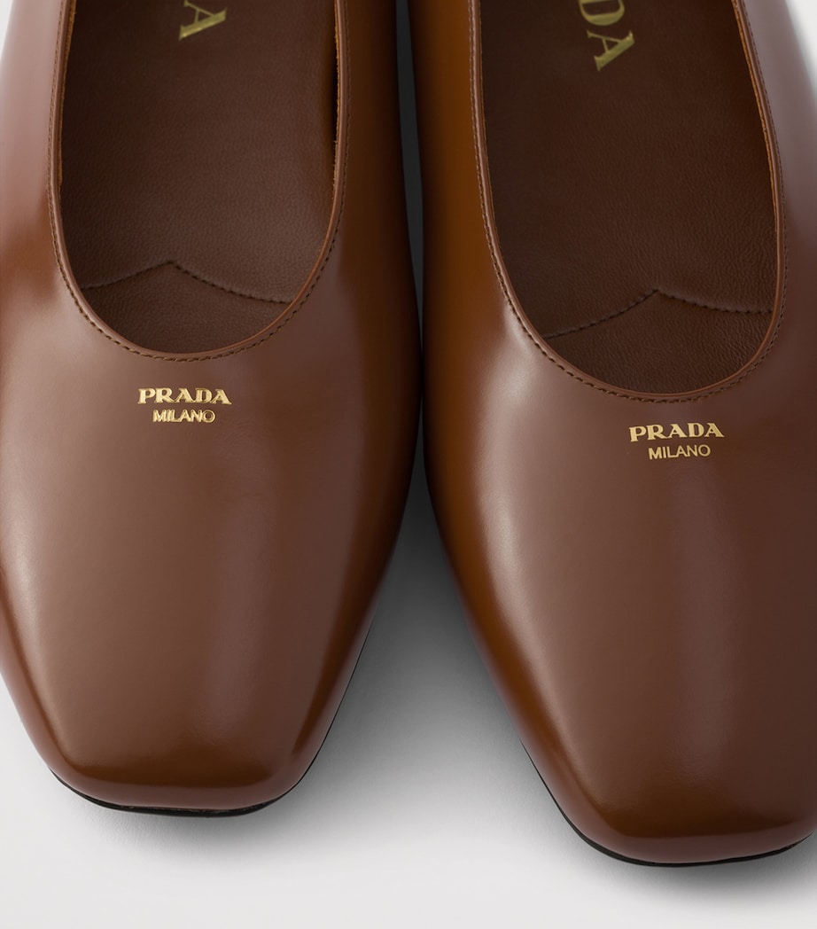 Prada Leather Logo Ballet Flats Brown Image 6