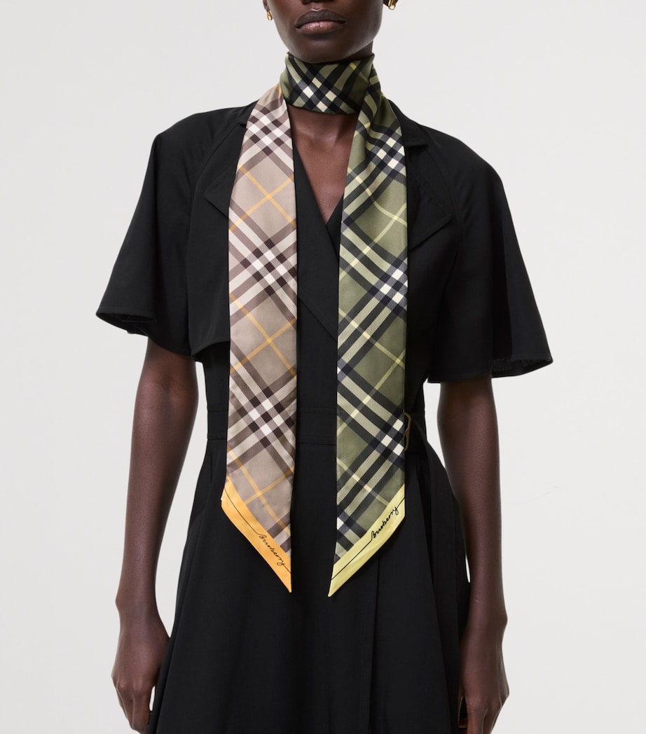 Burberry Silk Reversible Check Skinny Scarf Vole/pea Image 2
