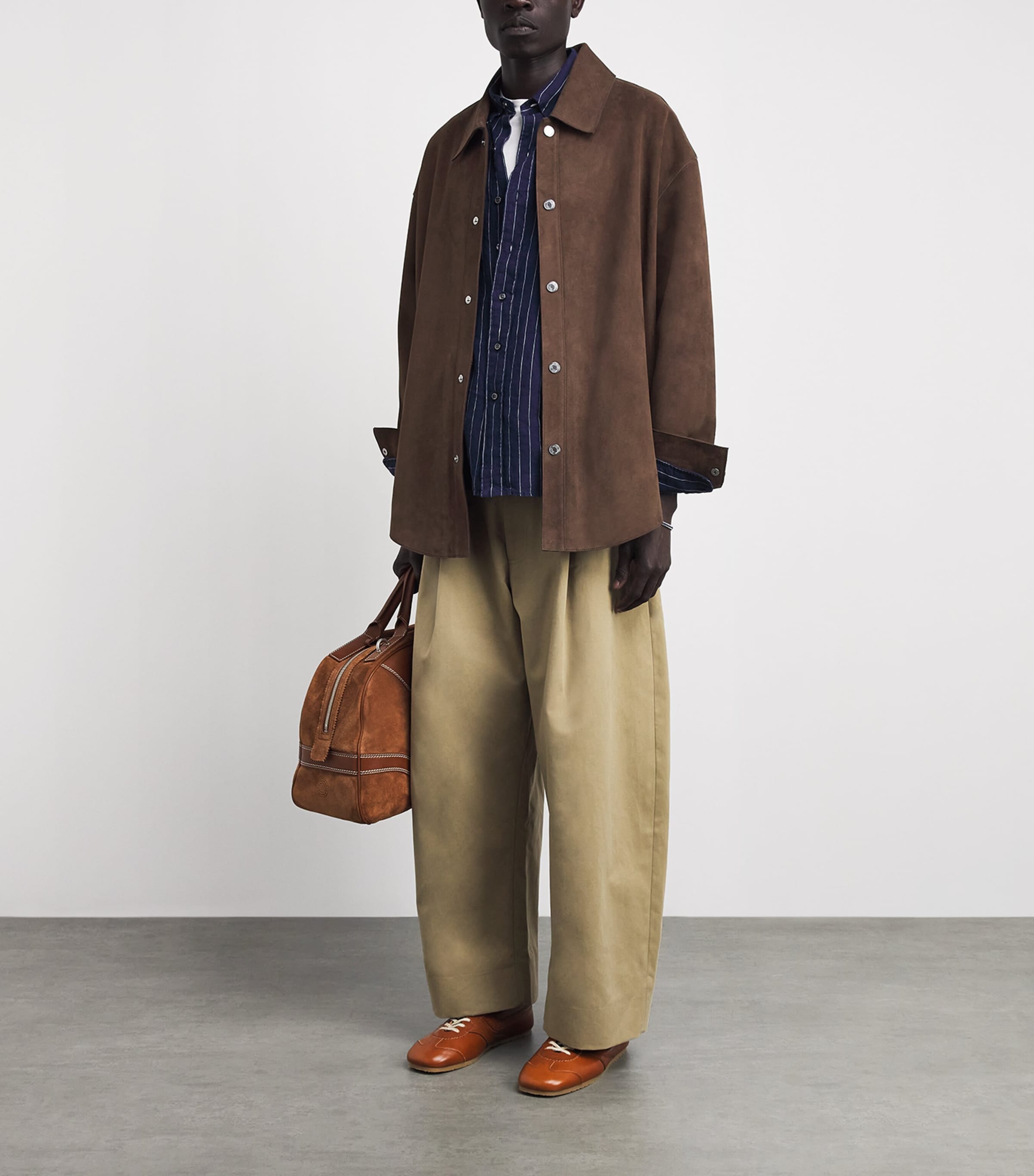 AMI Paris Mens Suede Overshirt Chocolat Image 2