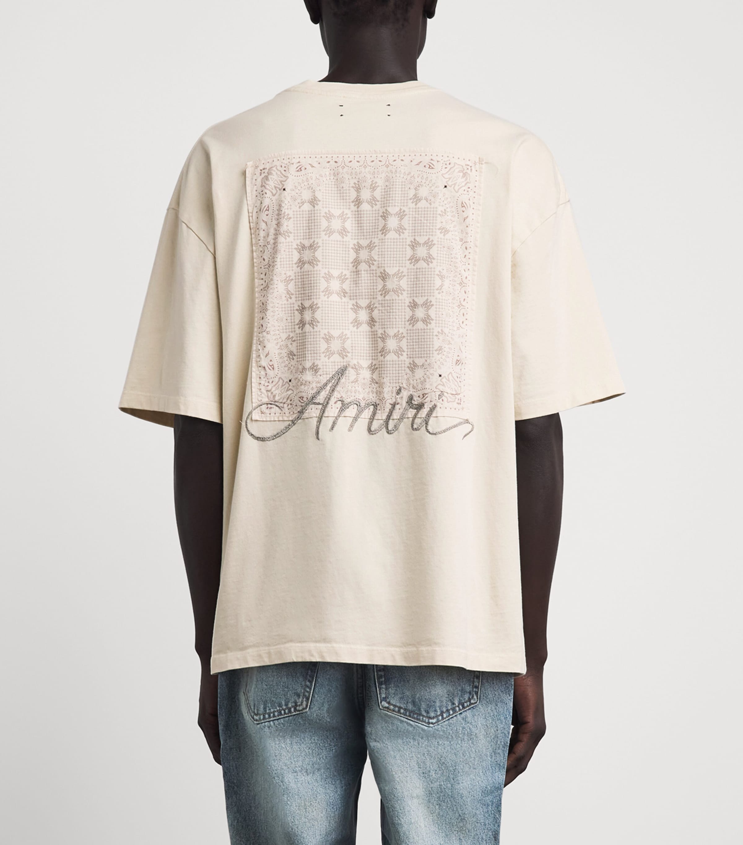 AMIRI Mens Cotton Check Patch T-Shirt Alabaster Image 5