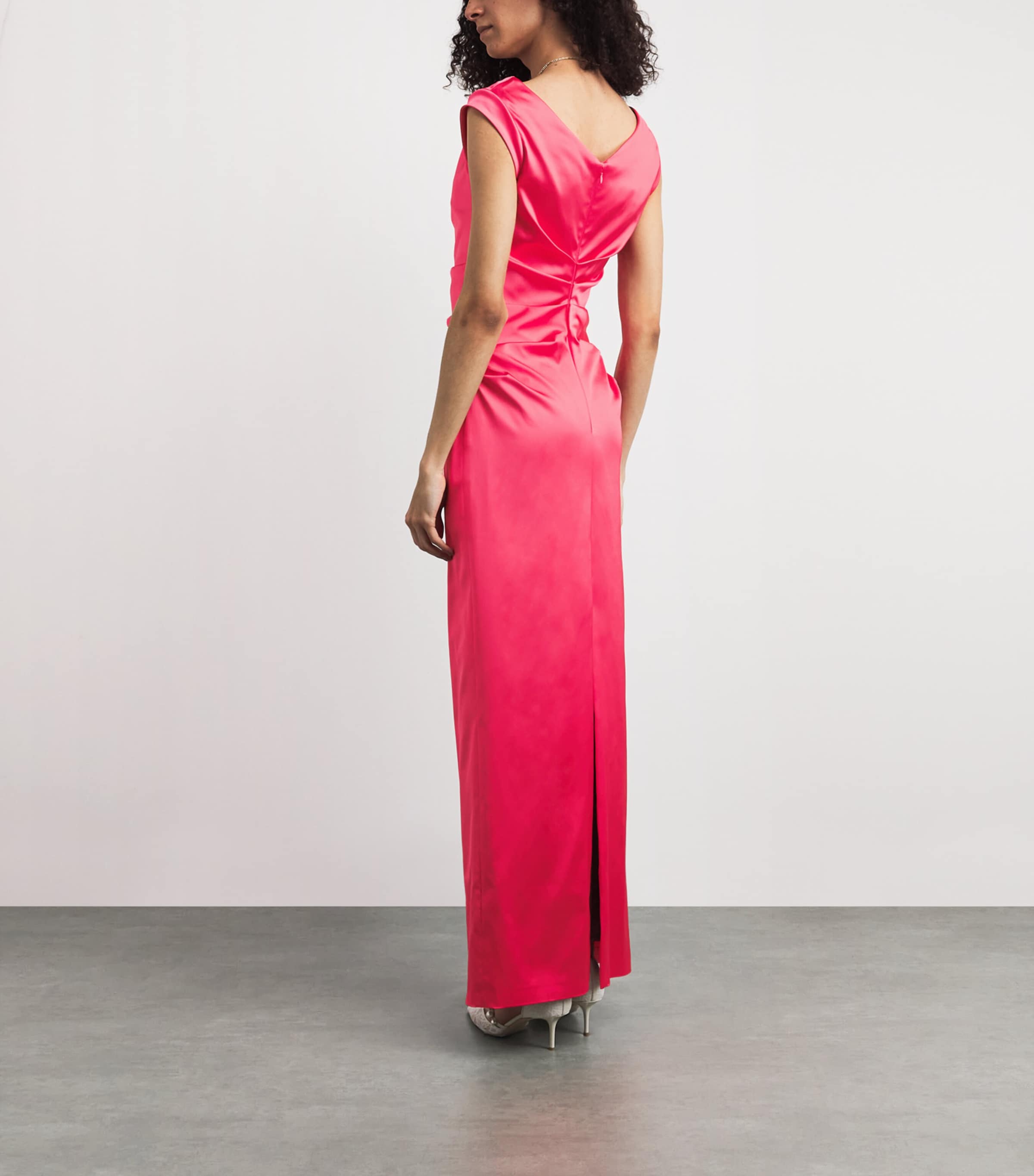 Talbot Runhof Womens Duchesse Satin Draped Gown Shocking Pink Image 4