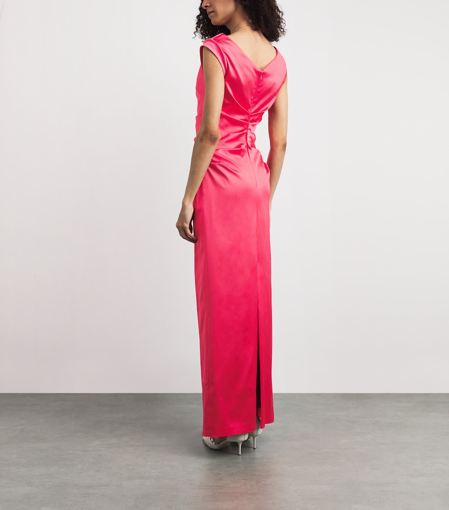 Talbot Runhof Womens Duchesse Satin Draped Gown Shocking Pink Image 4