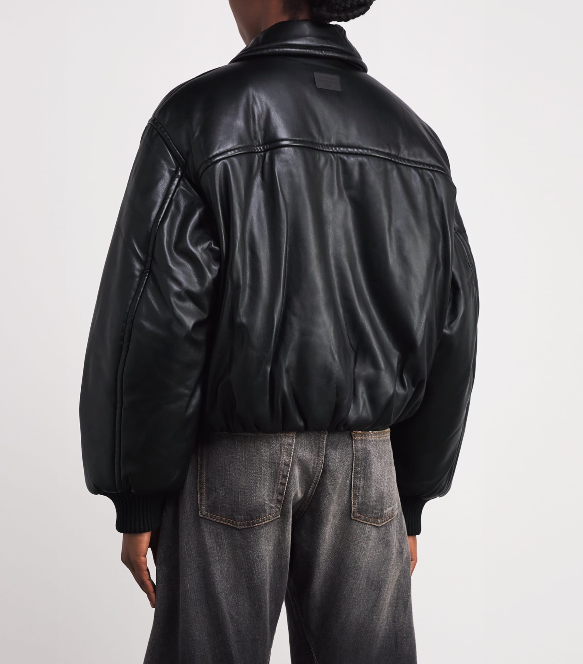 Faux Leather Bomber Jacket BLACK Image 4