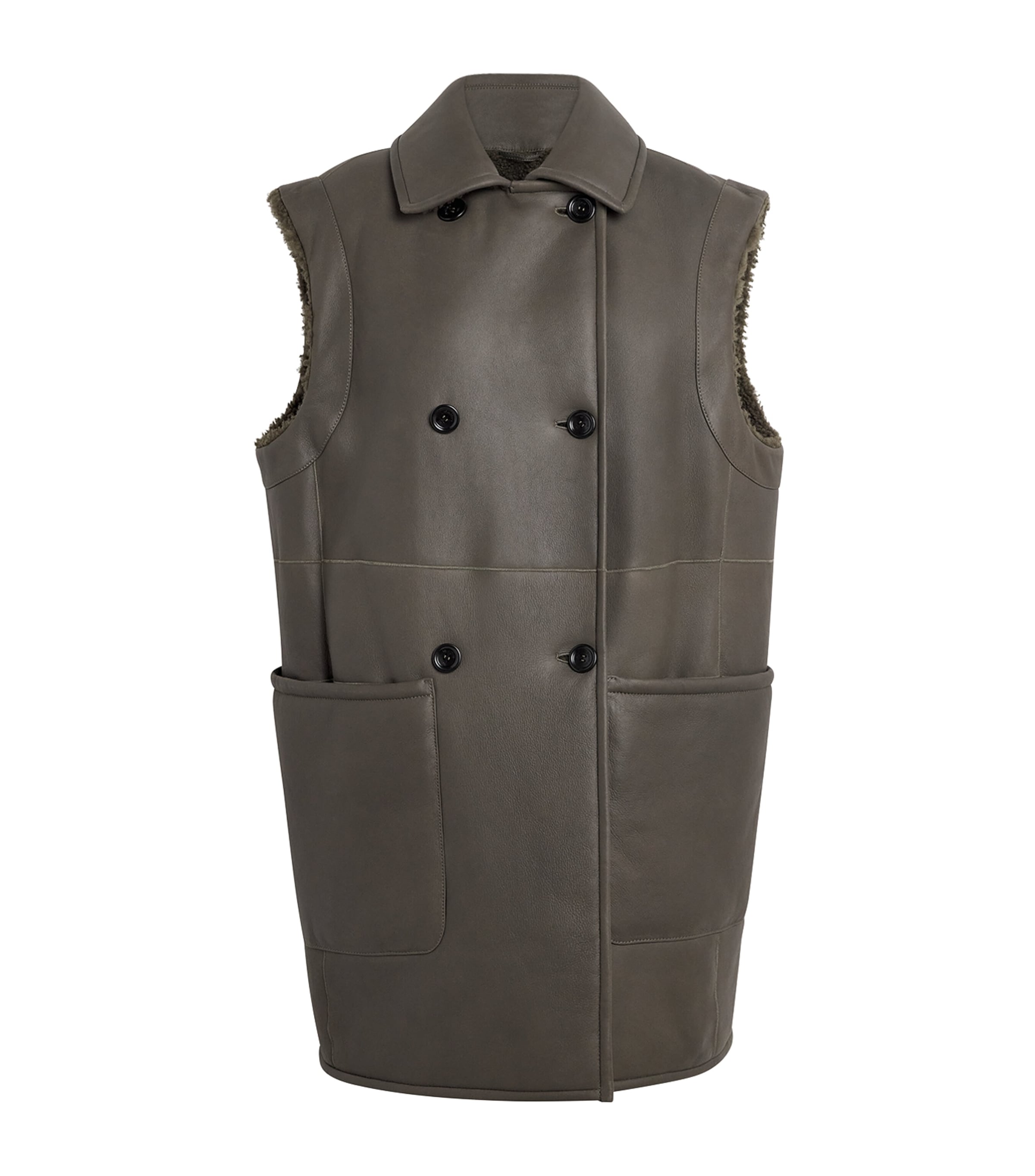 Max Mara Reversible Leather-shearling Gilet In Gray