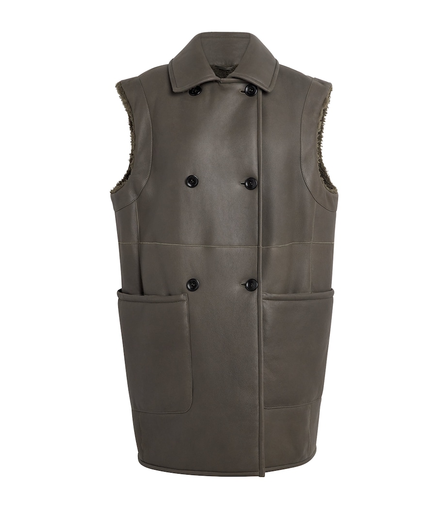 Reversible Leather-Shearling Gilet MOSS GREEN Image 1